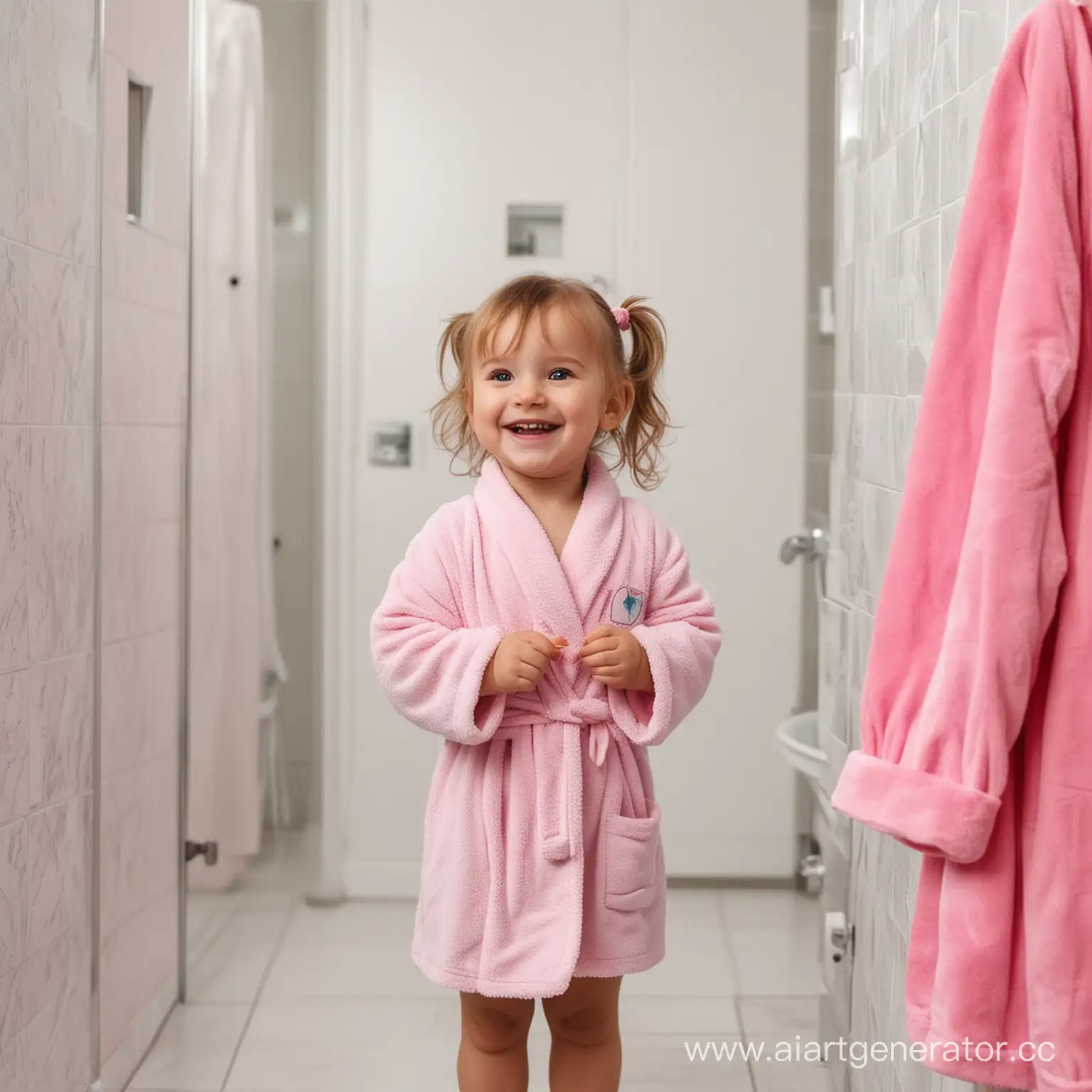 Joyful-Toddler-in-Pink-Robe-Smiling-in-Bathroom