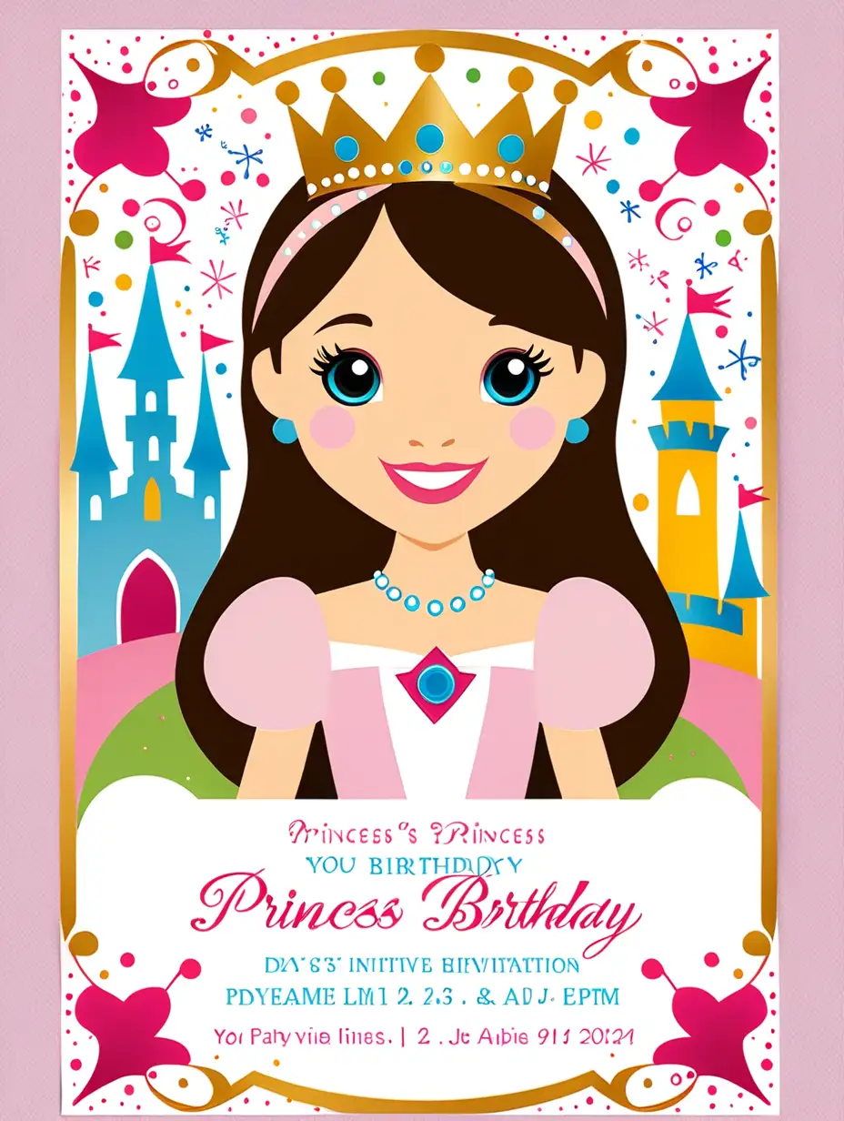 Enchanting Princess Birthday Party Invitation with Royal Guests and Magical Decor