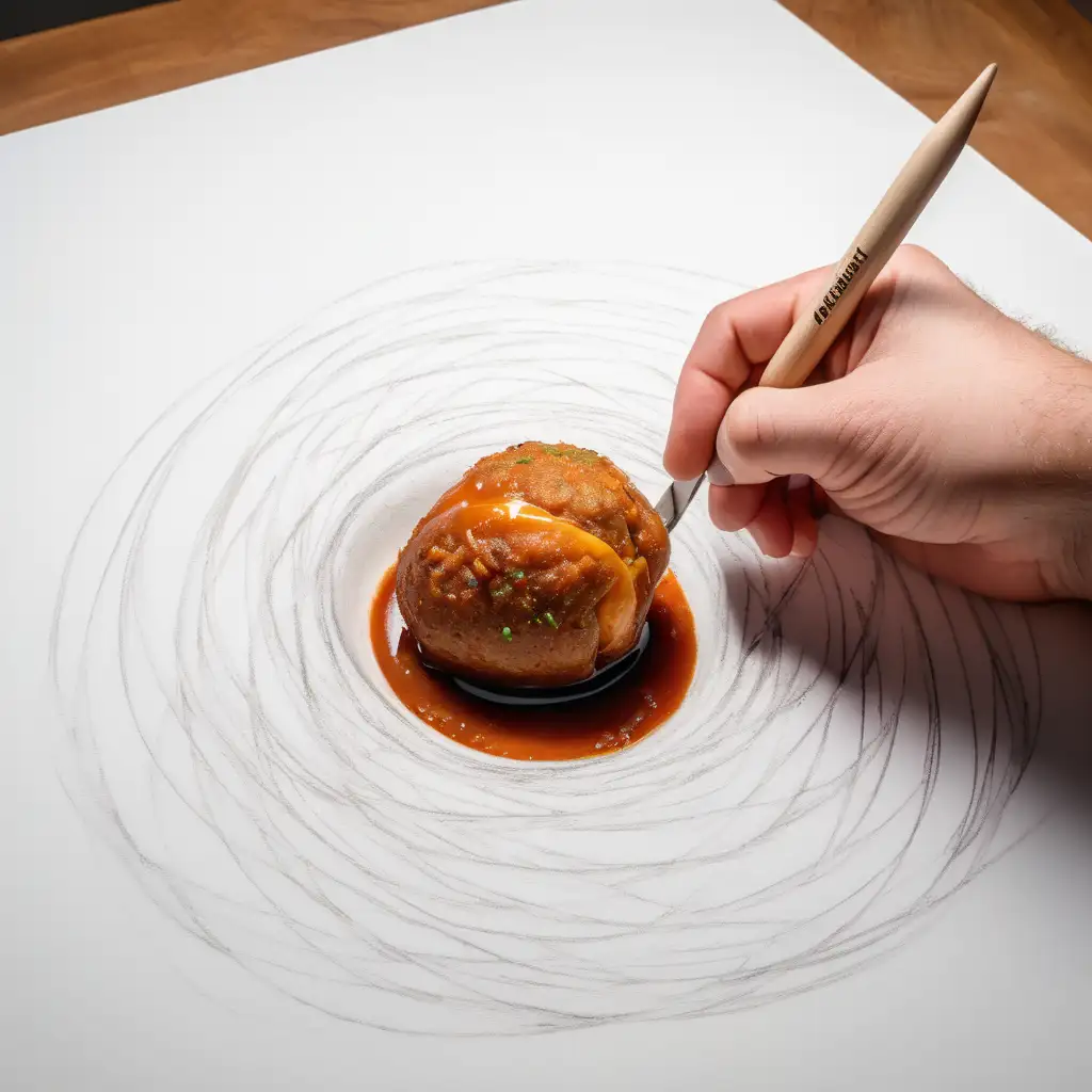 Draw Stew of bitterballen in a center of the white canvas