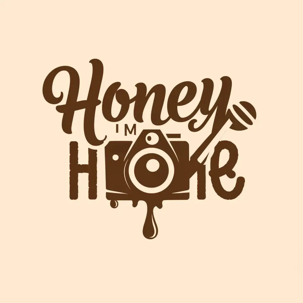 a logo design,with the text 'Honey IM HOME', main symbol:camera dripping in honey,Moderate,be used in Entertainment industry,clear background, purple and black color