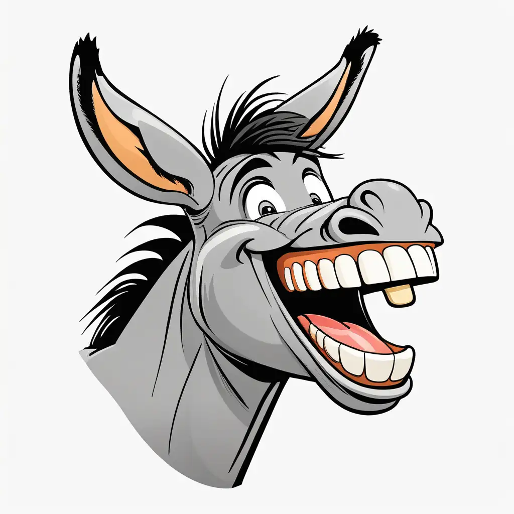 Donkey head laughing. cartoon style. No background