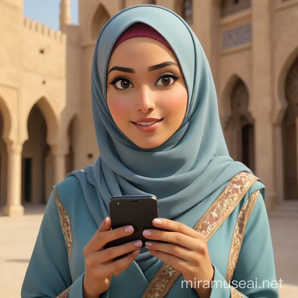 Muslim Woman in Hijab Supporting Telegram Channel with Mobile Phone