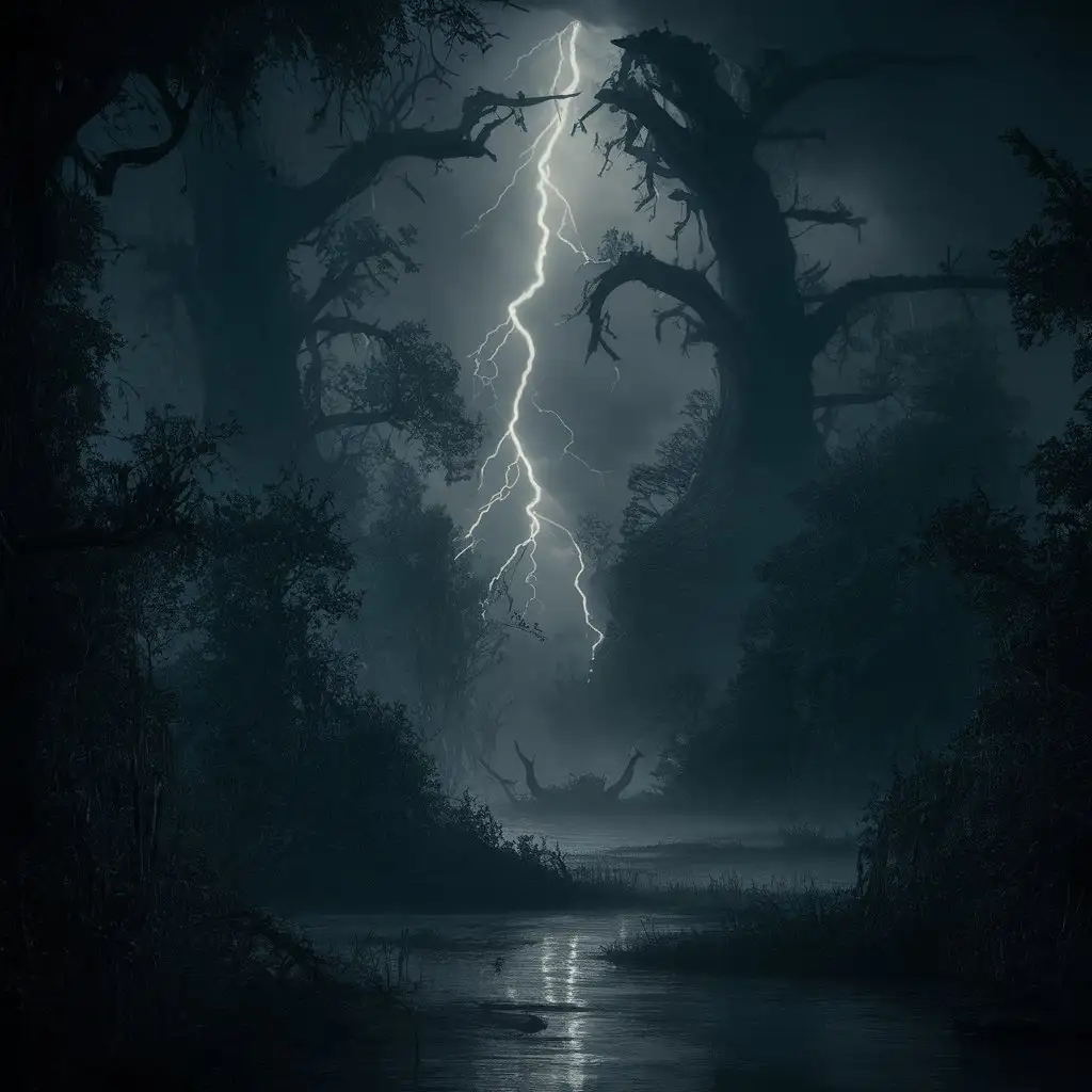 Eerie Dark Marshes and Swamps during a Powerful Thunderstorm