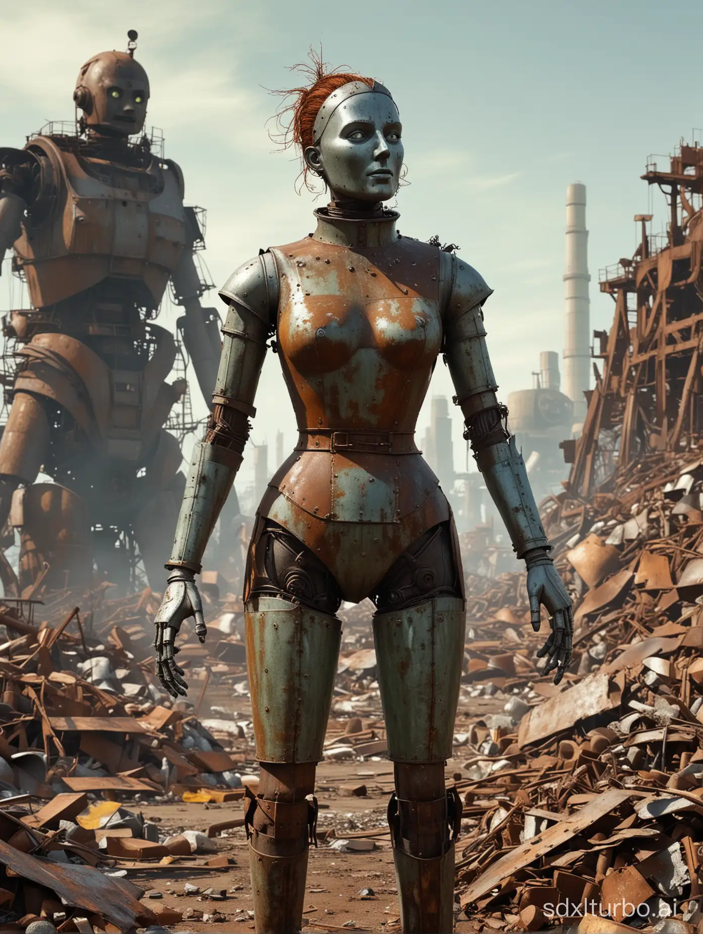 Rusty-Tin-Woman-Amidst-Scrap-Metal-in-Polluted-Environment