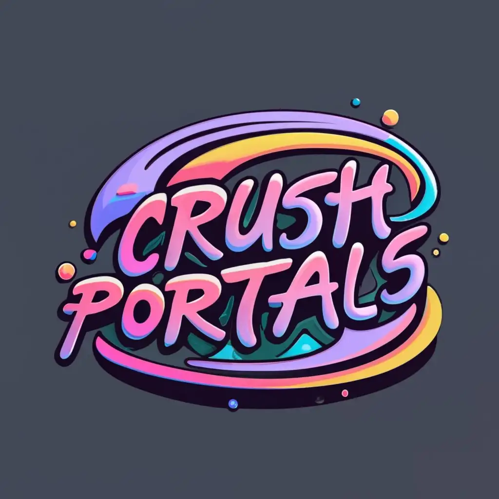 logo, cartoon stone magic whirlpool purple pink blue logo, with the text "CrushPortals", typography, be used in Entertainment industry