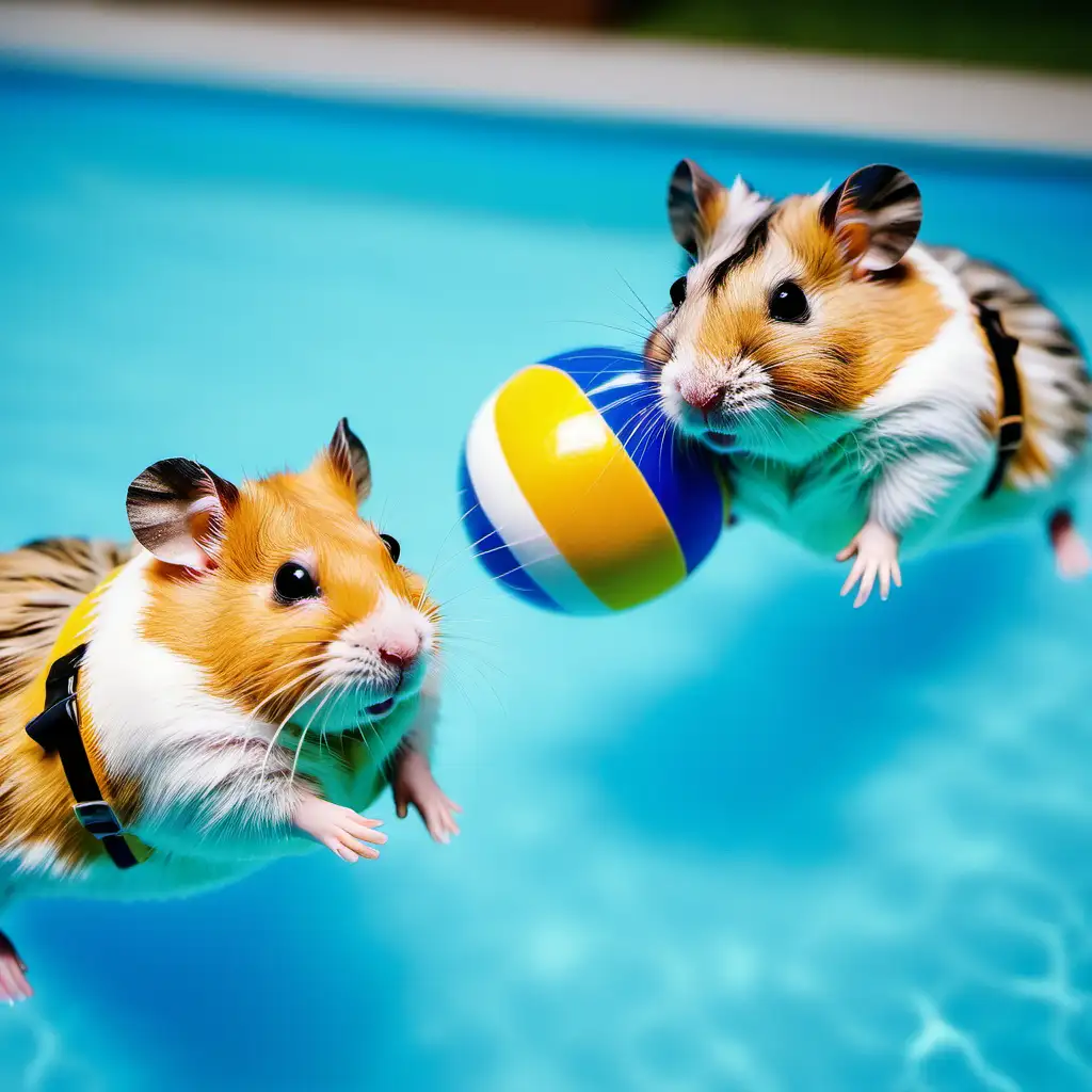Man with name Criss swming with his friend at swimming pool. Hamsters are swimming too.