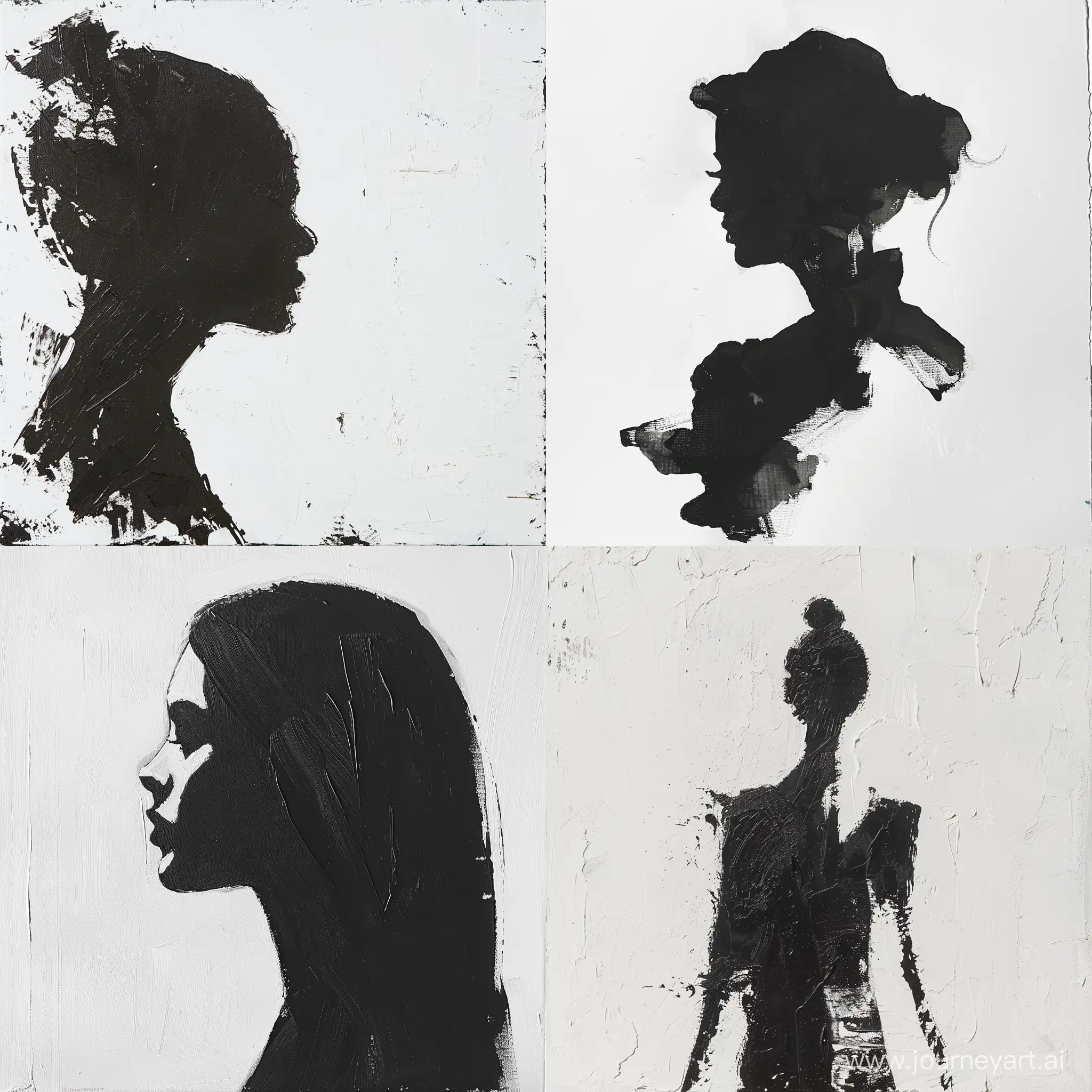 the female silhouette is painted in black and white on a white background