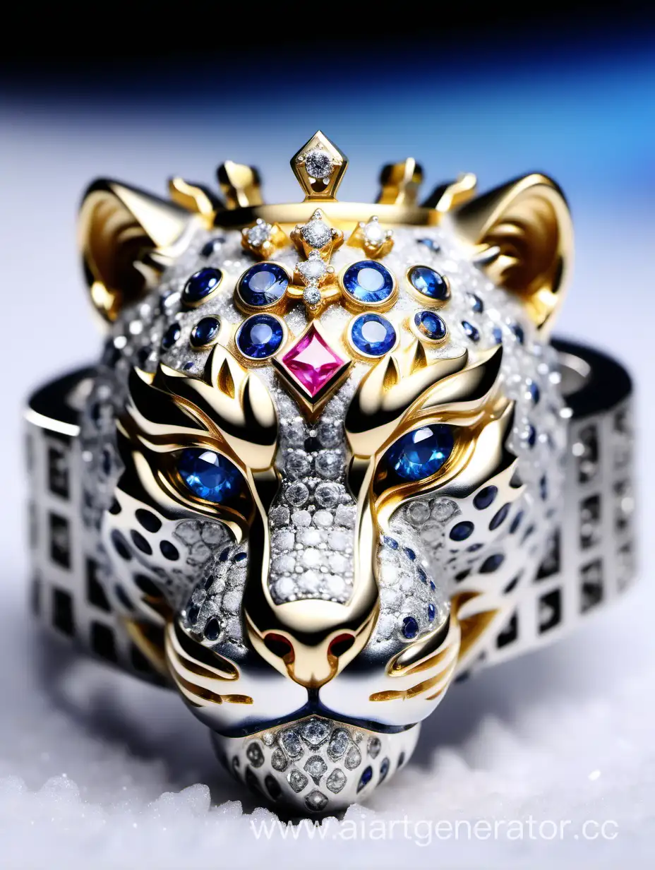 Dear angry snow leopard king many colors gold silver diamonds Sapphire real with a lock