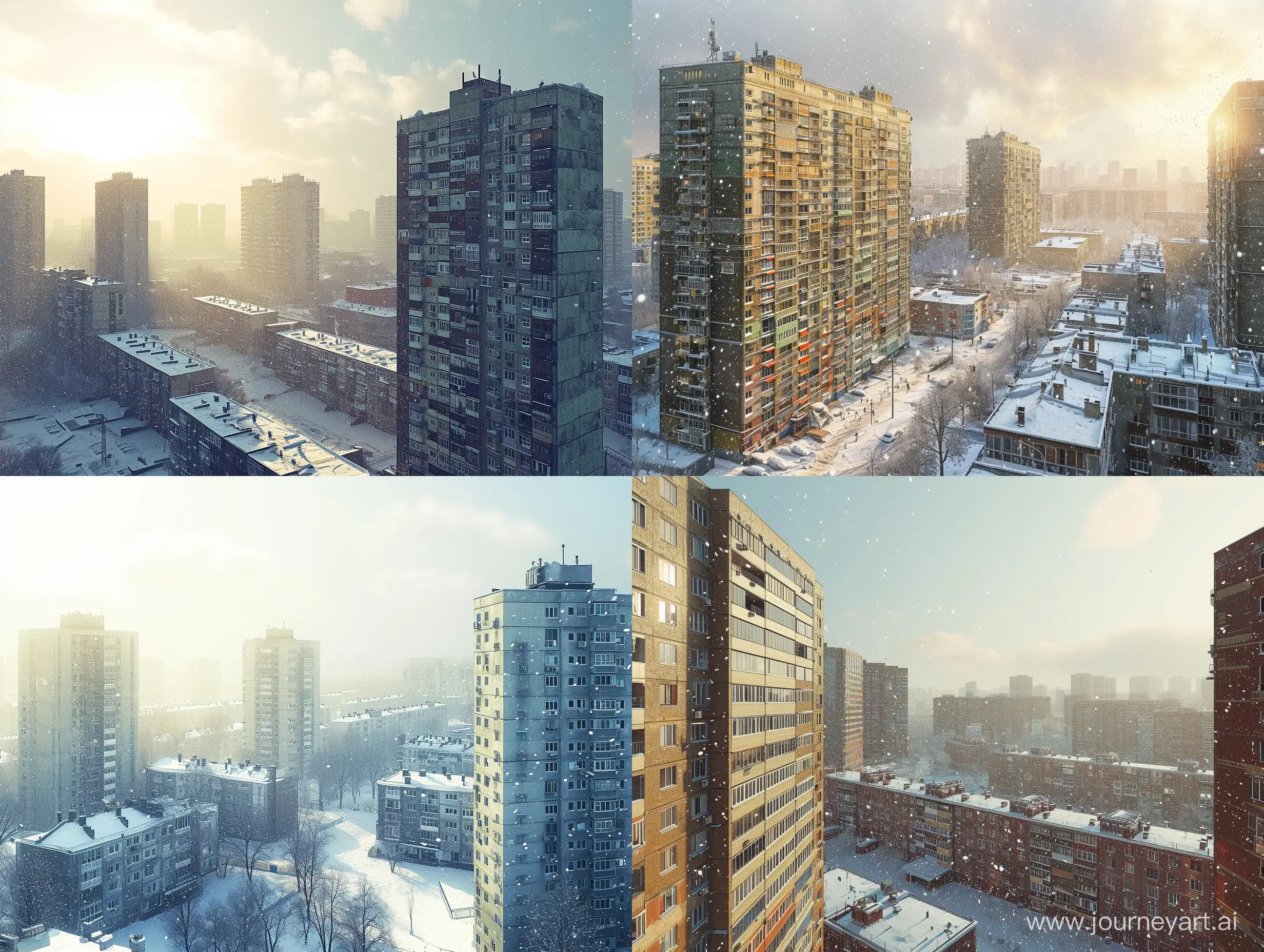 city many block of flats in russia country rain snow sun : e the city Russia classic design, with open spaces, clean lines, and an emphasis on functionalism, showcasing the essence of block of flats in russia ." natural light, extra sharp, hyper detailed, hyper-realistic, epic, 