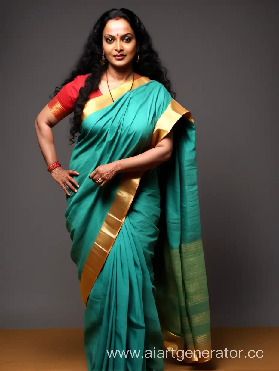Traditional-Sareeclad-Kerala-Woman-Teaching-Class-with-Swetha-Menon-Resemblance