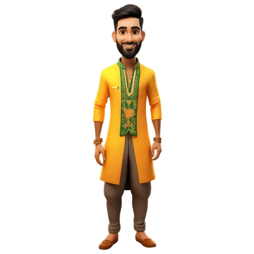 haldi caricature groom standing wearing lungi 