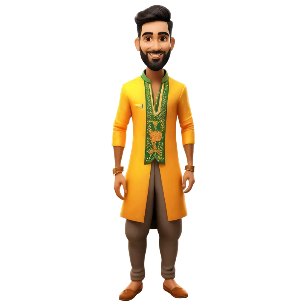 Haldi-Caricature-Groom-Standing-in-Lungi-Vibrant-PNG-Image-Capturing-Traditional-Wedding-Joy