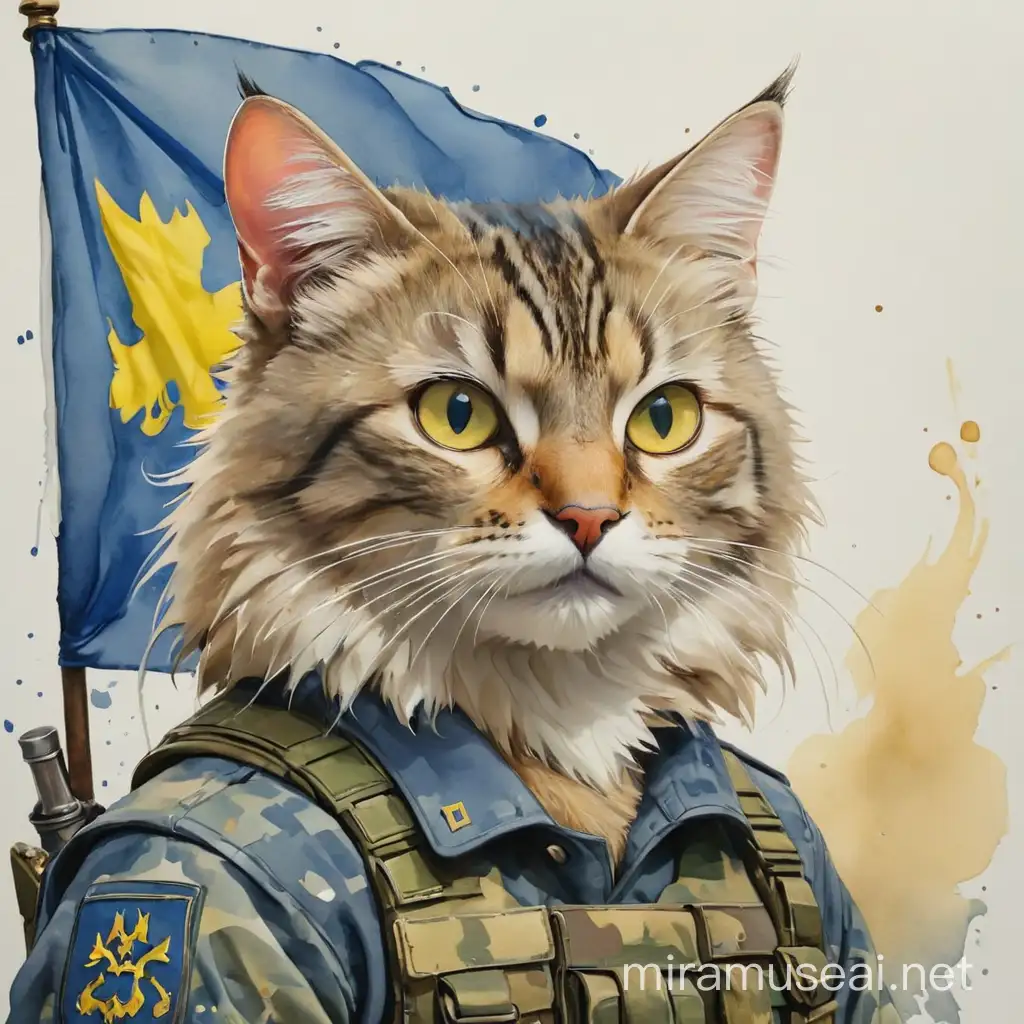 кот зсу, флаг украины, акварель