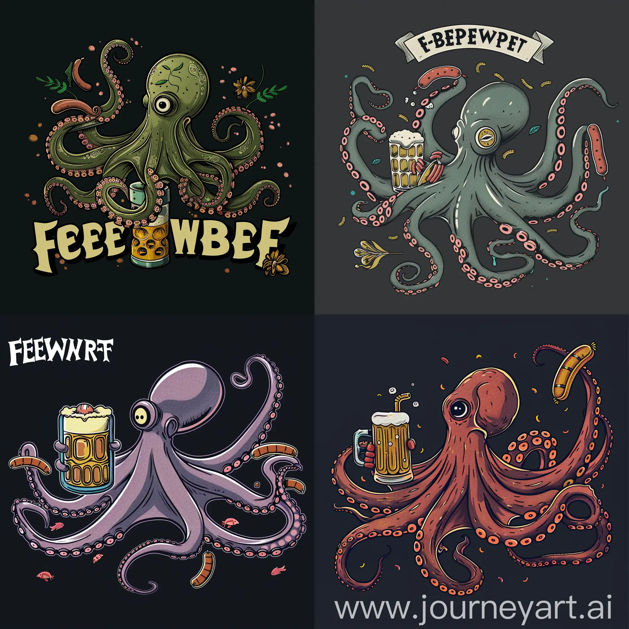FeBREWaryfest logo of a one-eyed octopus drinking beer and eating sausages