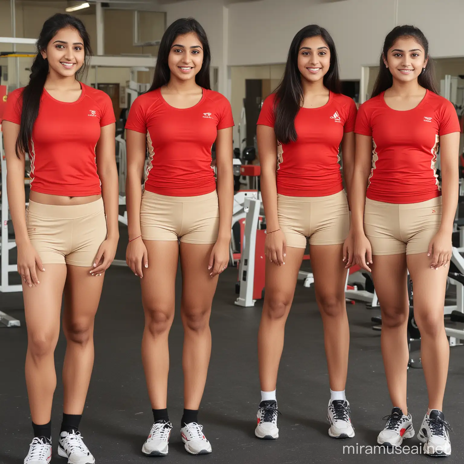 Group of grade 11 very junior indian  girls wearing Tight Red  Camel Toie  Shorts Short in gym