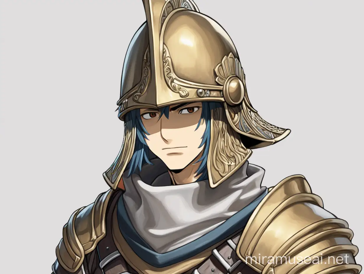anime guy wearing a conquistador helmet