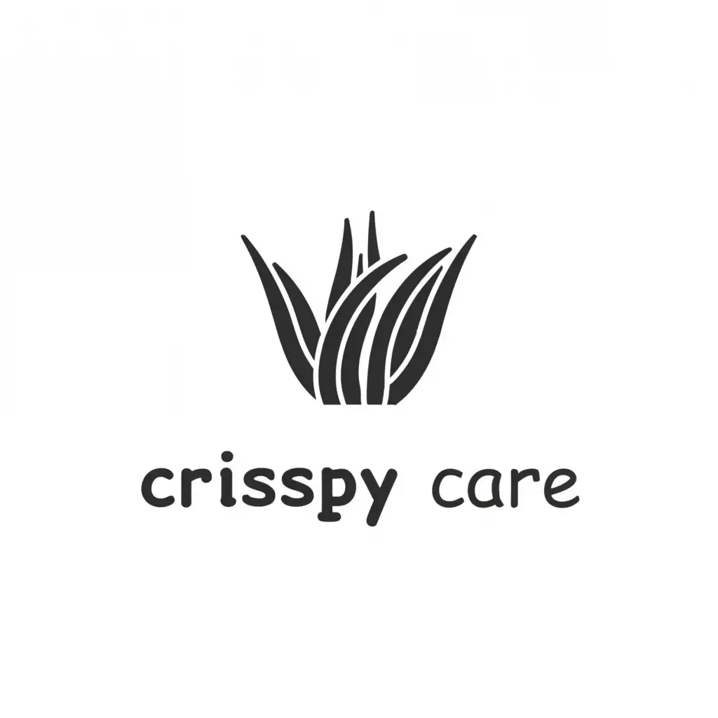 a logo design,with the text "crispy care", main symbol:aloe plant with thin lines, black and white image, black and white text, lower case text.,Minimalistic,clear background
