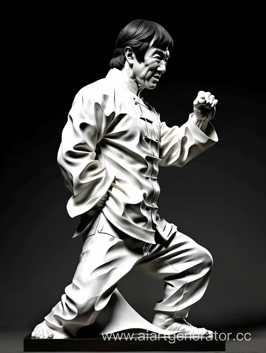 Jackie-Chans-Dynamic-Black-and-White-Sculpture-Martial-Arts-Master-in-Monochrome