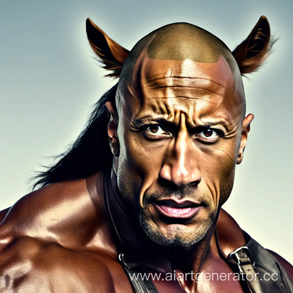 Dwayne-The-Rock-Johnson-Posing-with-Majestic-Horse-Sculpture