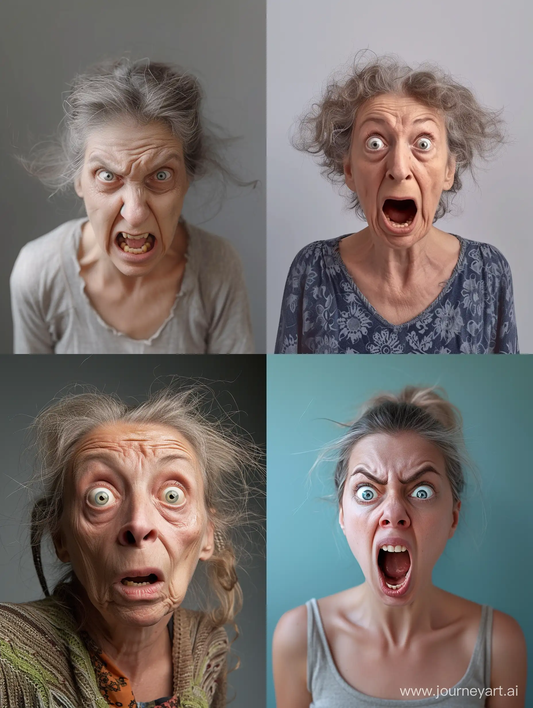 40-year-old woman in hours, crazy face