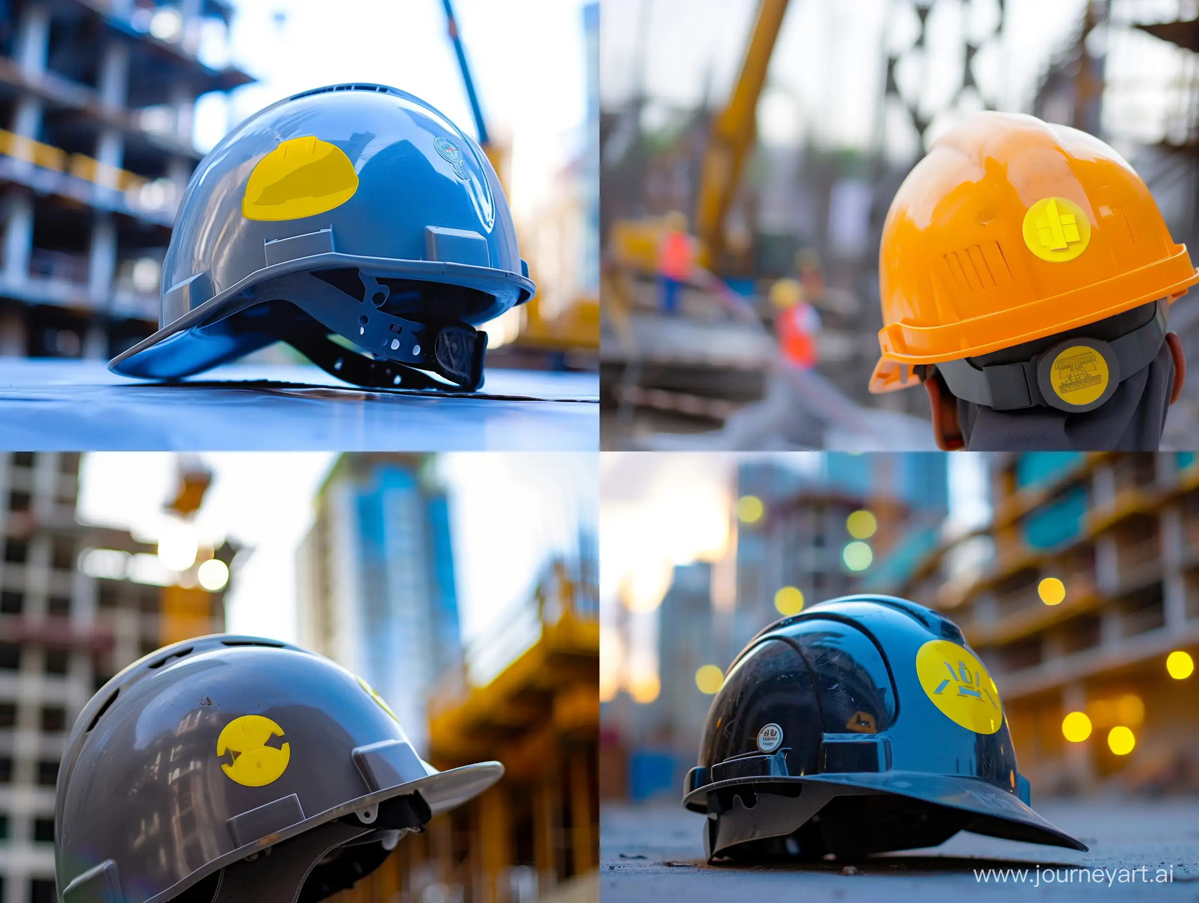 Yellow-Helmet-Logo-on-Blurred-Construction-Site-Background