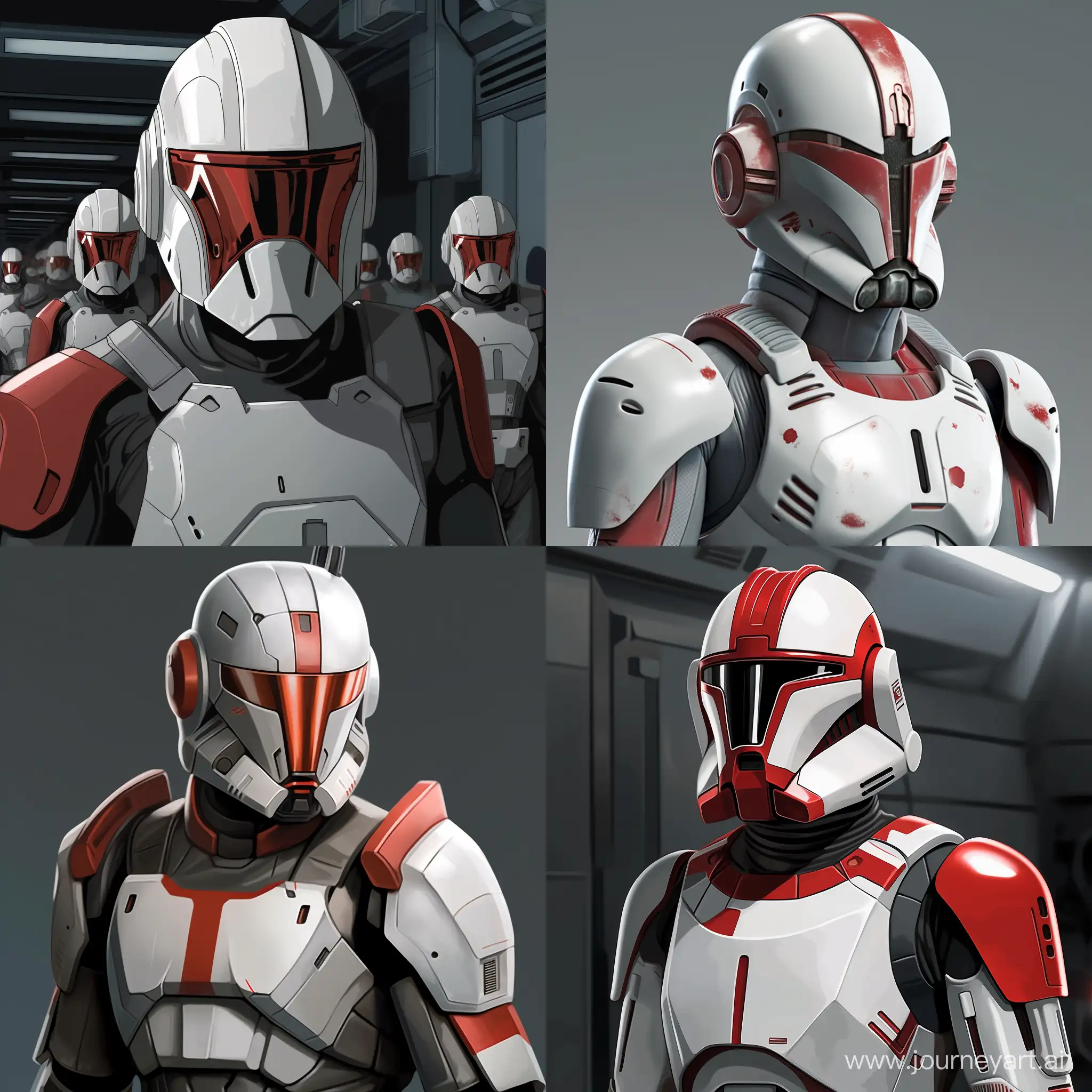 A tired clone took of his helmet. A clone from Star Wars is a genetically engineered soldier created for the Galactic Republic. Clones typically wear white plastoid-alloy armor with a T-shaped visor on their helmets. Trained for combat, they wield DC-15 blaster rifles and are organized into units. Each clone has a distinct identification number, and some may have personalized markings on their armor. Clones played a significant role in the Clone Wars, a conflict depicted in the Star Wars universe.