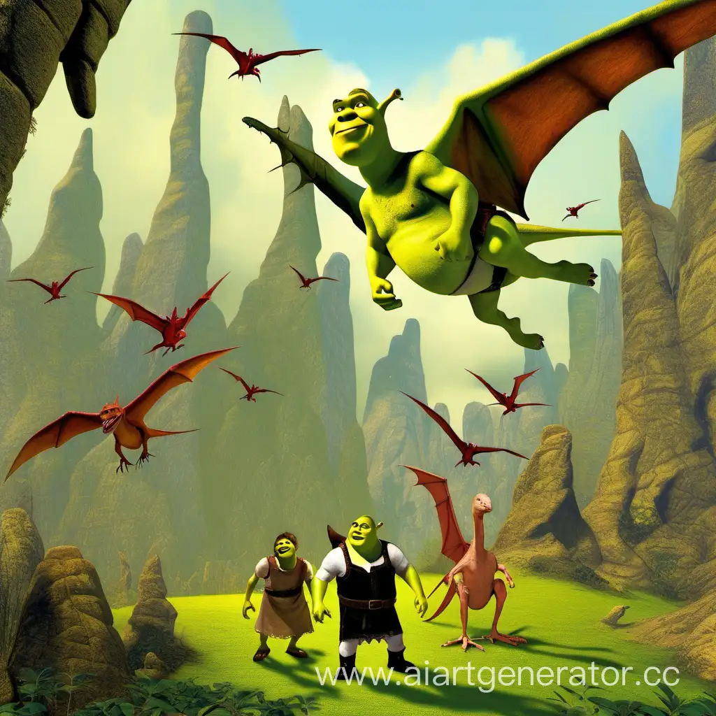 Shrek-Riding-Pterodactyls-in-Prehistoric-Adventure