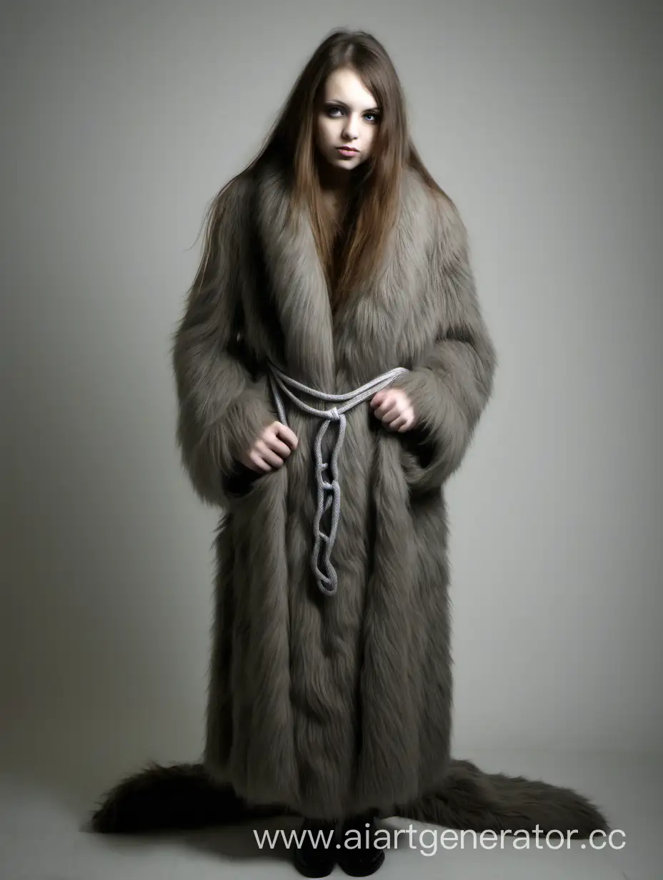 Elegant-Girl-in-Long-Fur-Coat-Tied-to-Three
