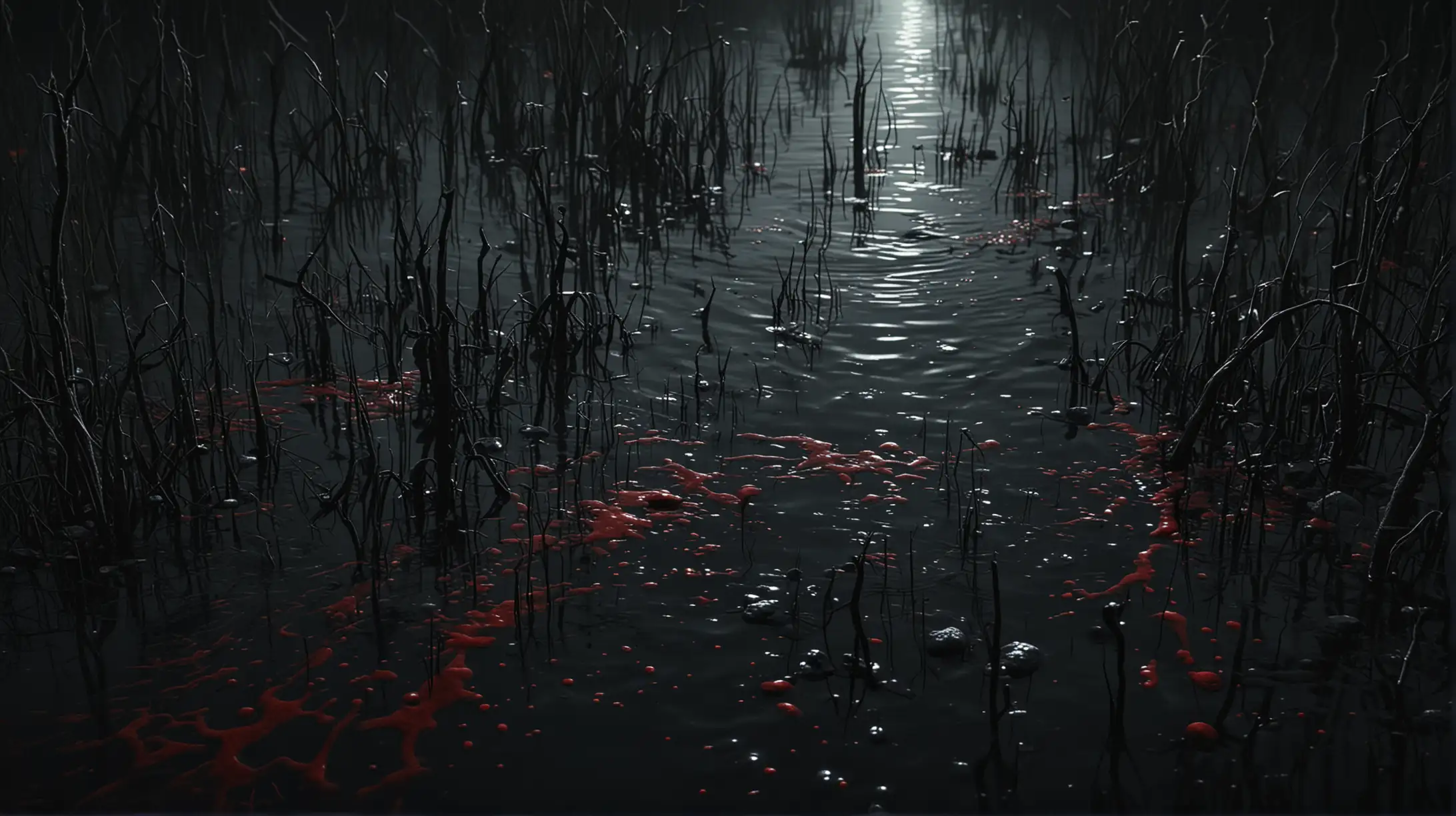 Moonlit Swamp Water with Blood Drips