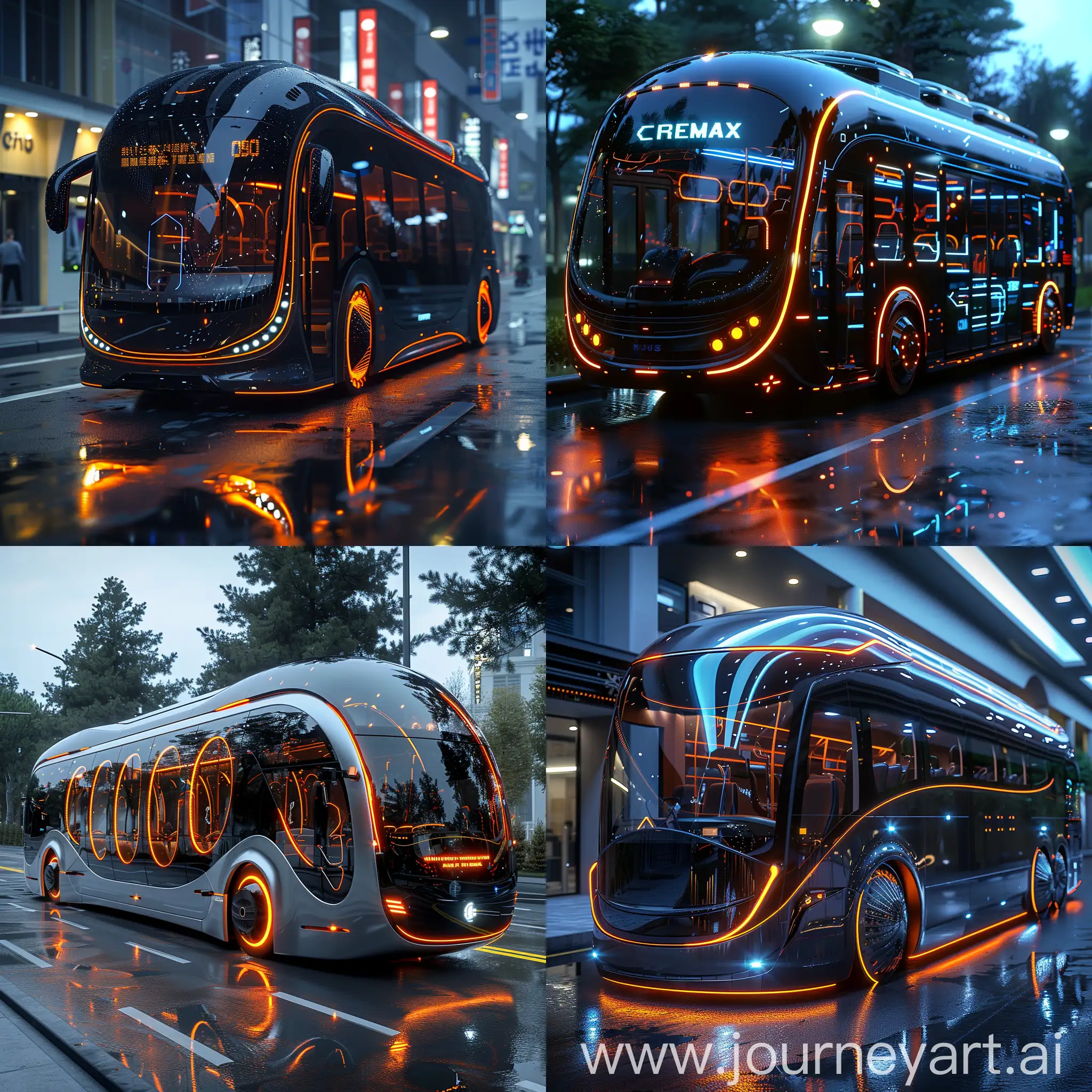 Futuristic bus, ultra-modern high tech, ultramodern high tech, octane render --stylize 1000