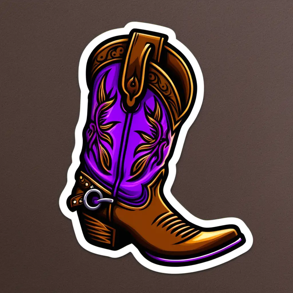 1 cowboy boot brown and purple sticker