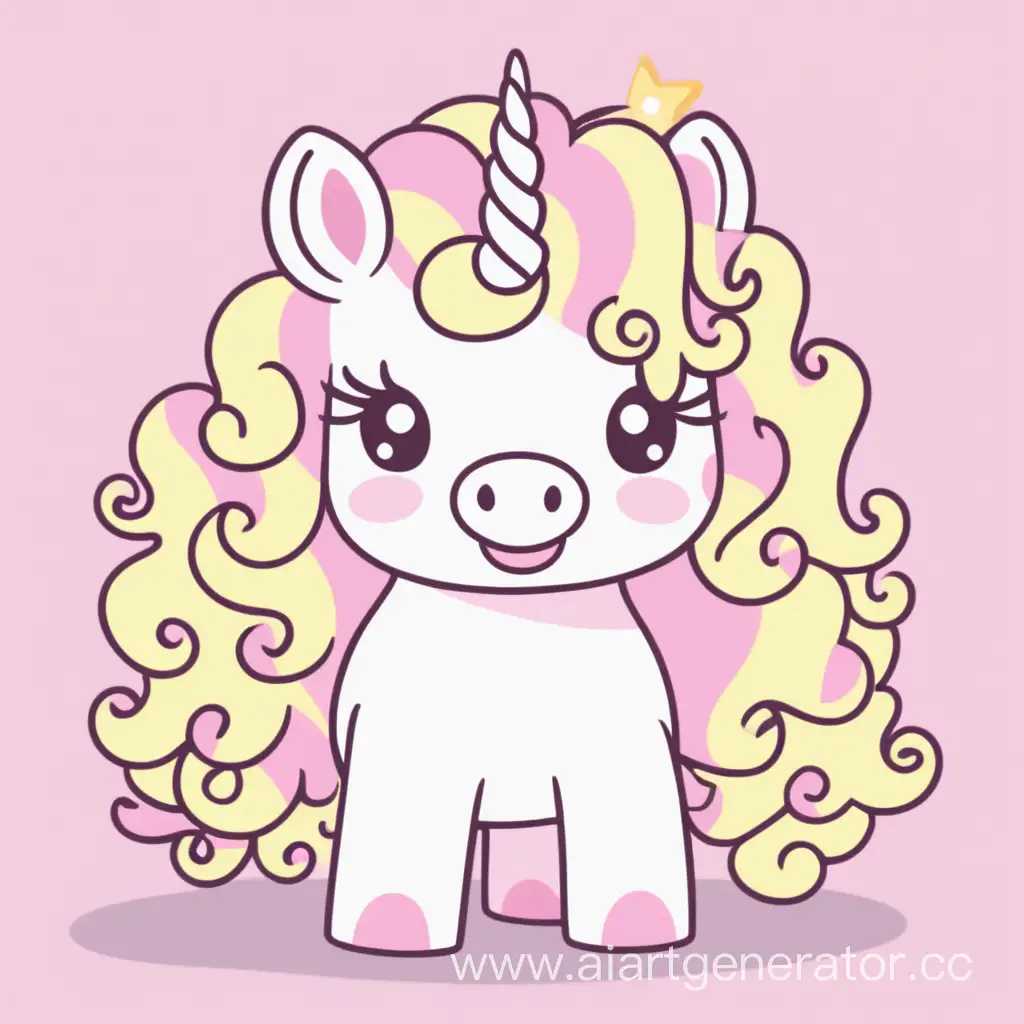  pastel pink and yellow marshmallow unicorn curly mane horse cute chubby cartoon
