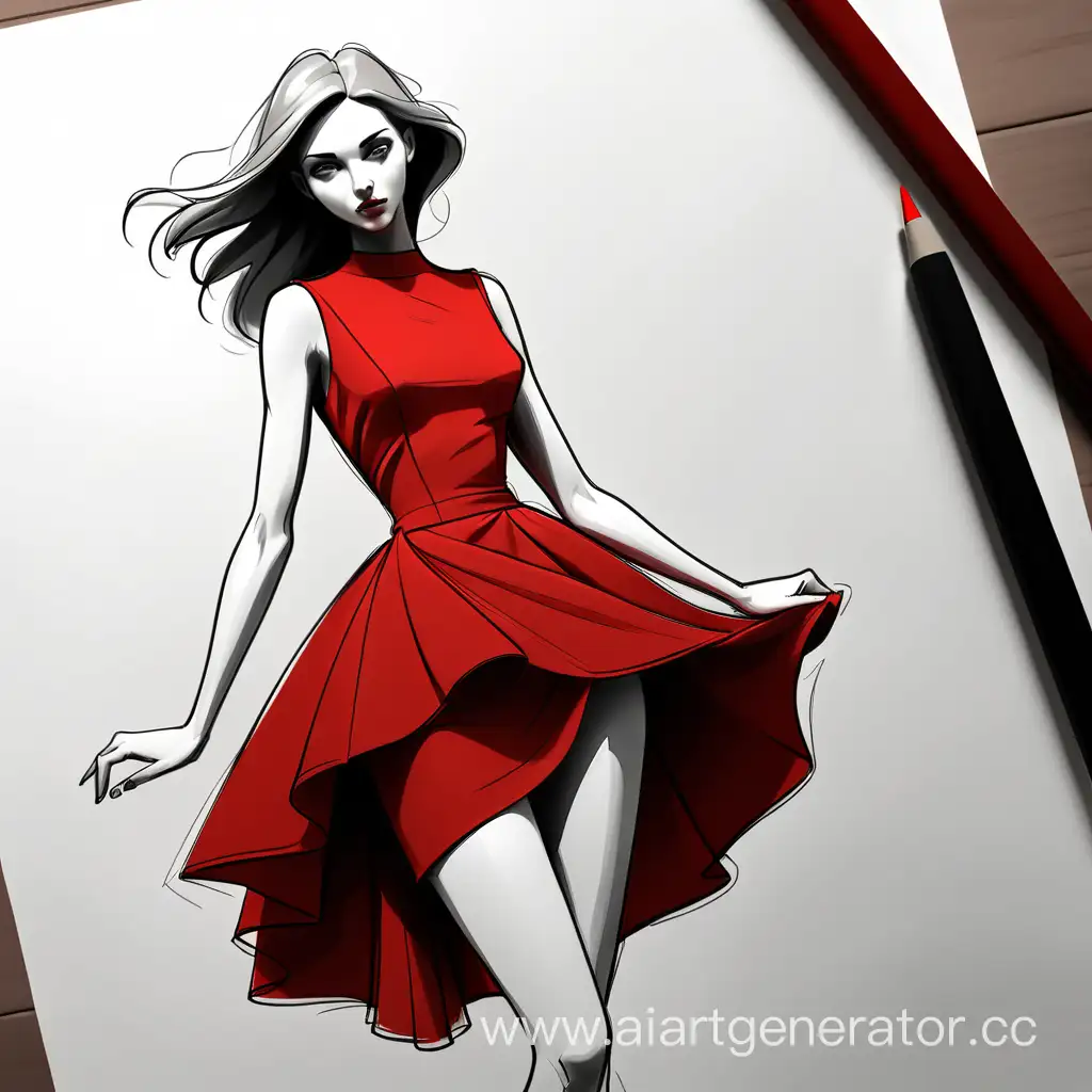 Red-Dress-Sketch-Elegant-Fashion-Illustration
