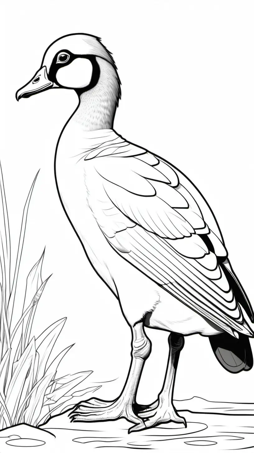coloring page for adults, Egyptian Goose, in Africa, clean outline, no shade