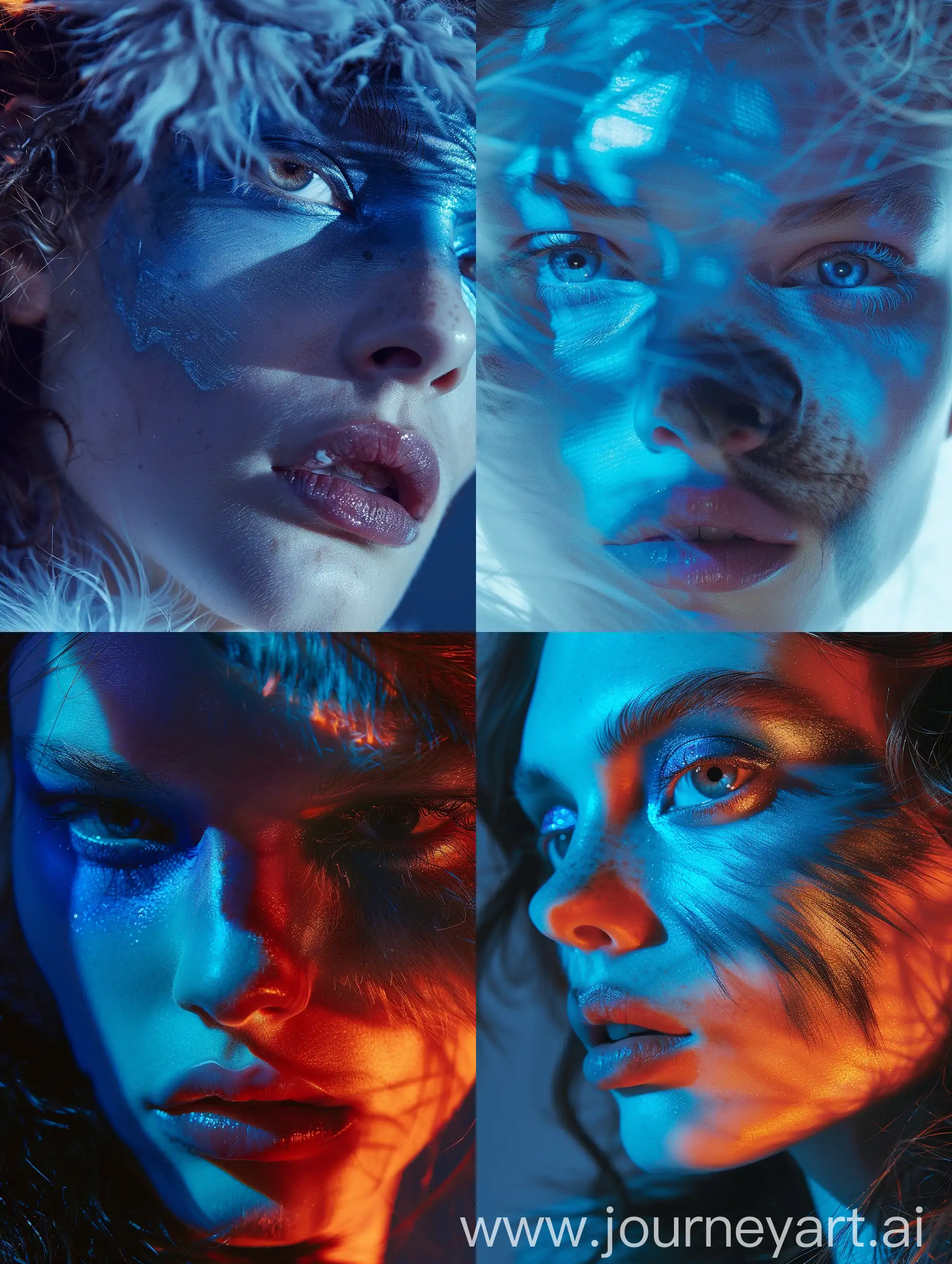 CloseUp-Portrait-of-Woman-with-Blue-Shadow-Makeup-Transformation-into-Werewolf