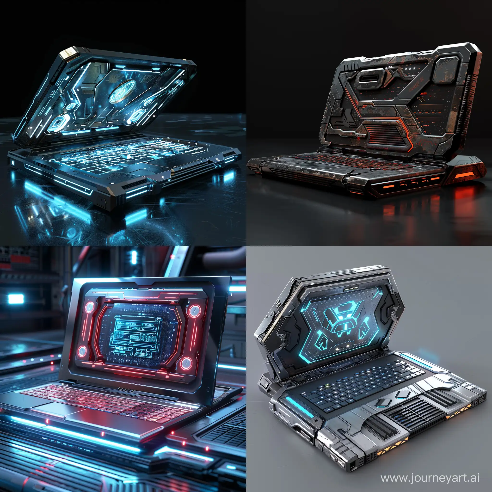 Futuristic laptop, world of high tech, recycled materials, octane render