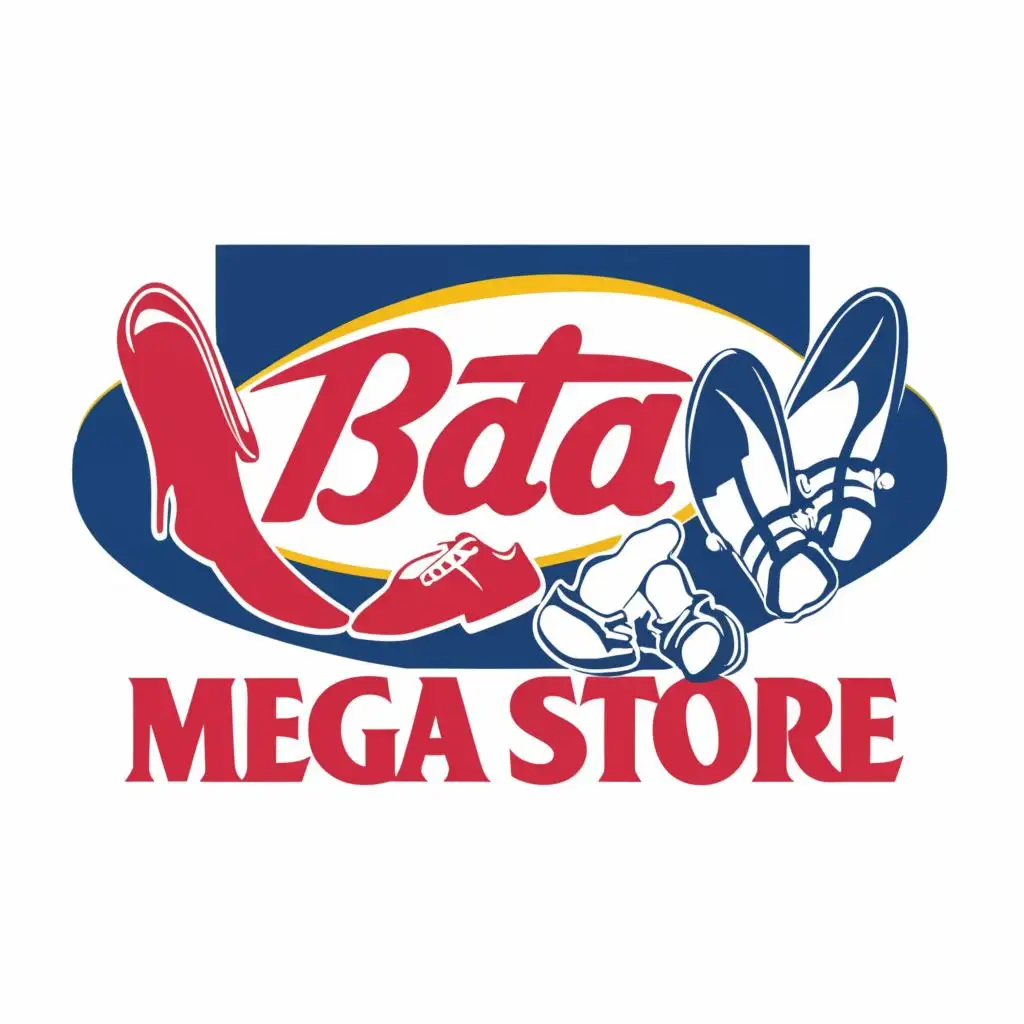 logo, man woman and child Shoes, with the text "Bata Mega Store", typography