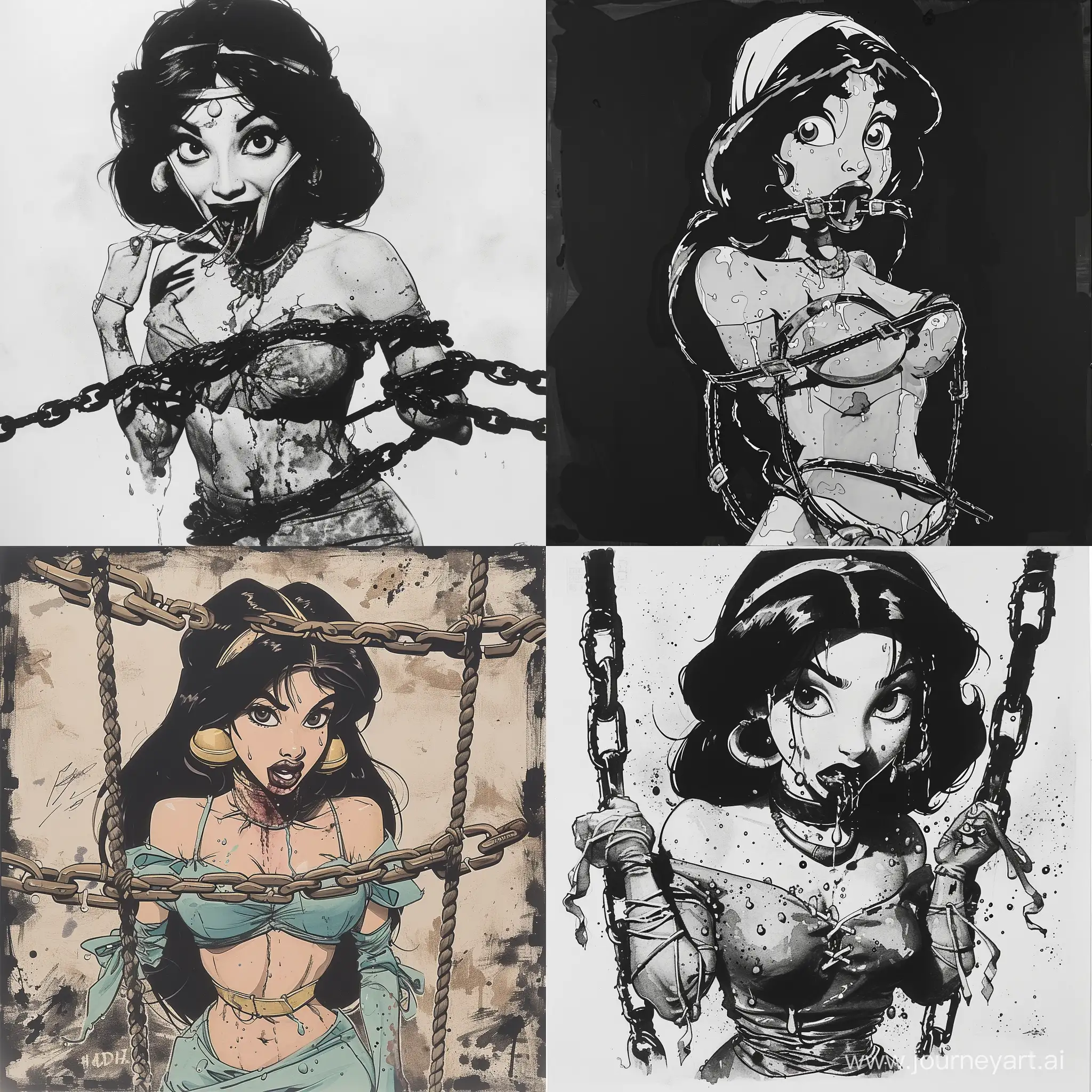 Grotesque-Illustration-Disney-Jasmine-Princess-in-Asylum-Straitjacket