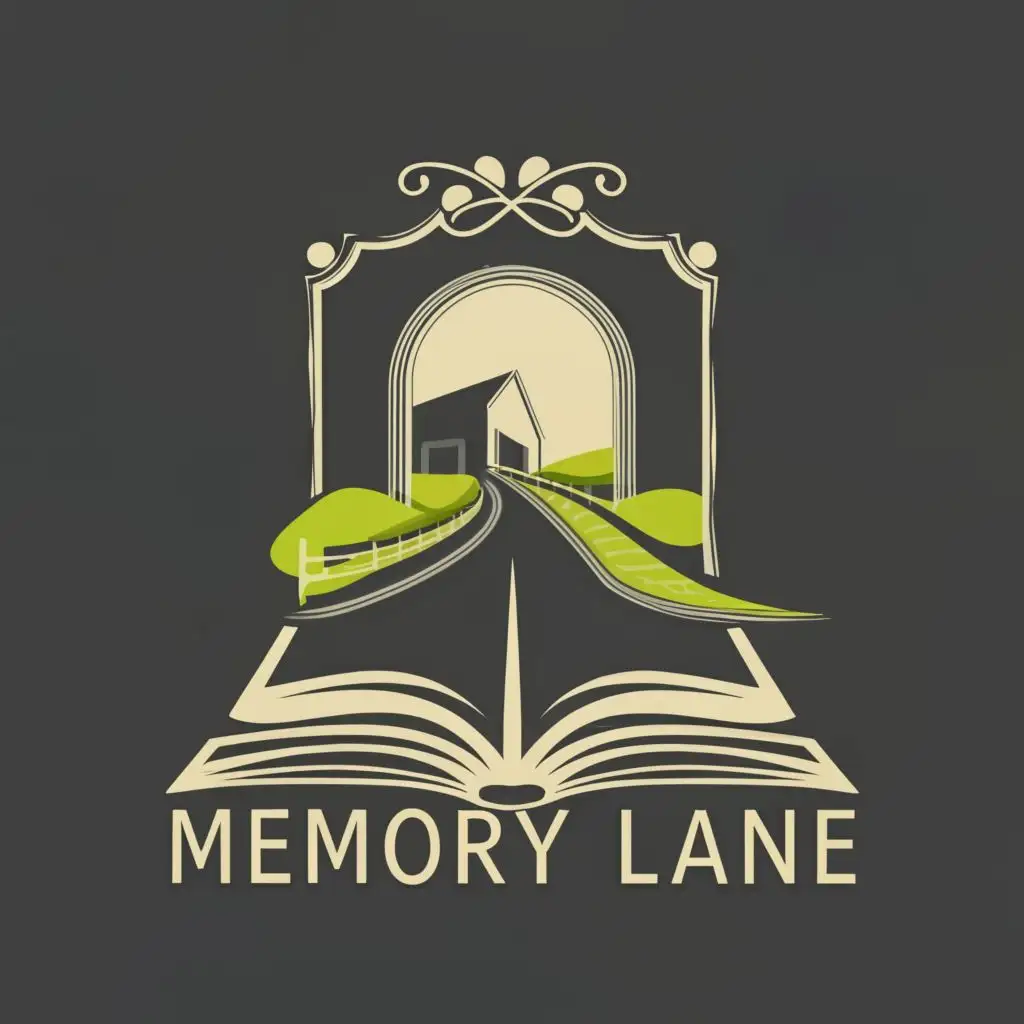 logo, winding path, an open book, a keyhole, or a retro photograph frame, with the text "Memory Lane", typography, be used in Entertainment industry