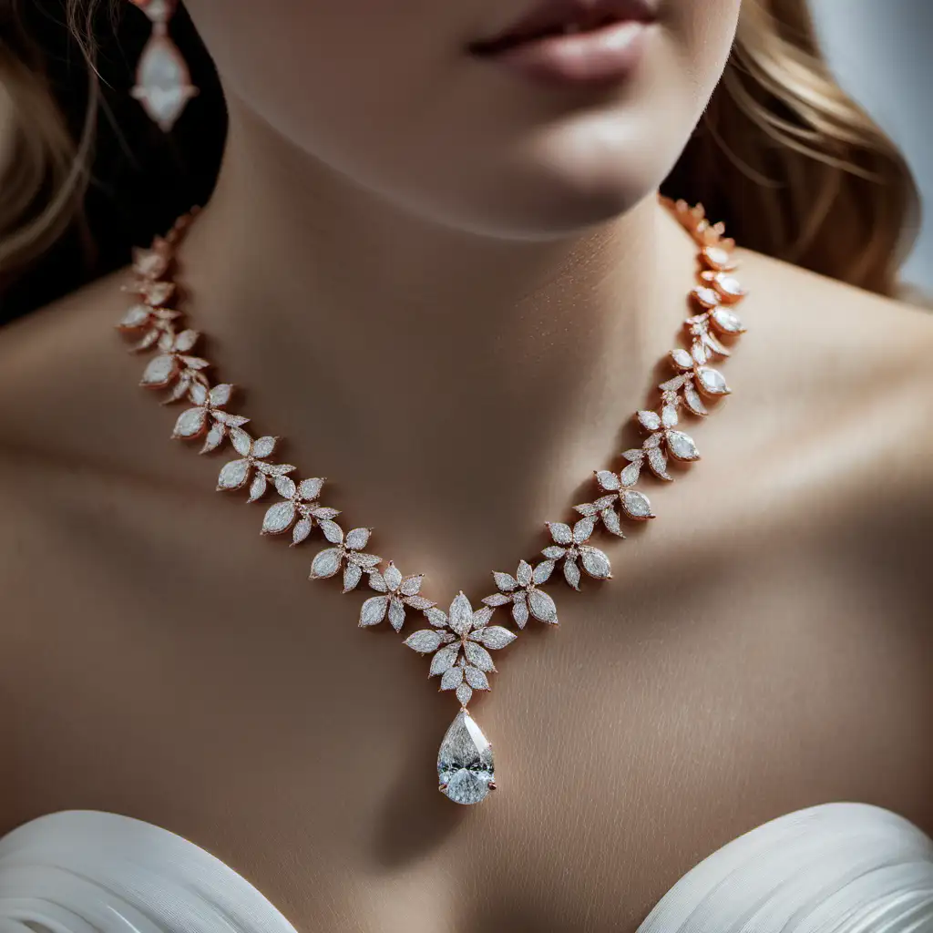 Elegant Rose Gold Bridal Necklace with Pear and Marquise Diamonds