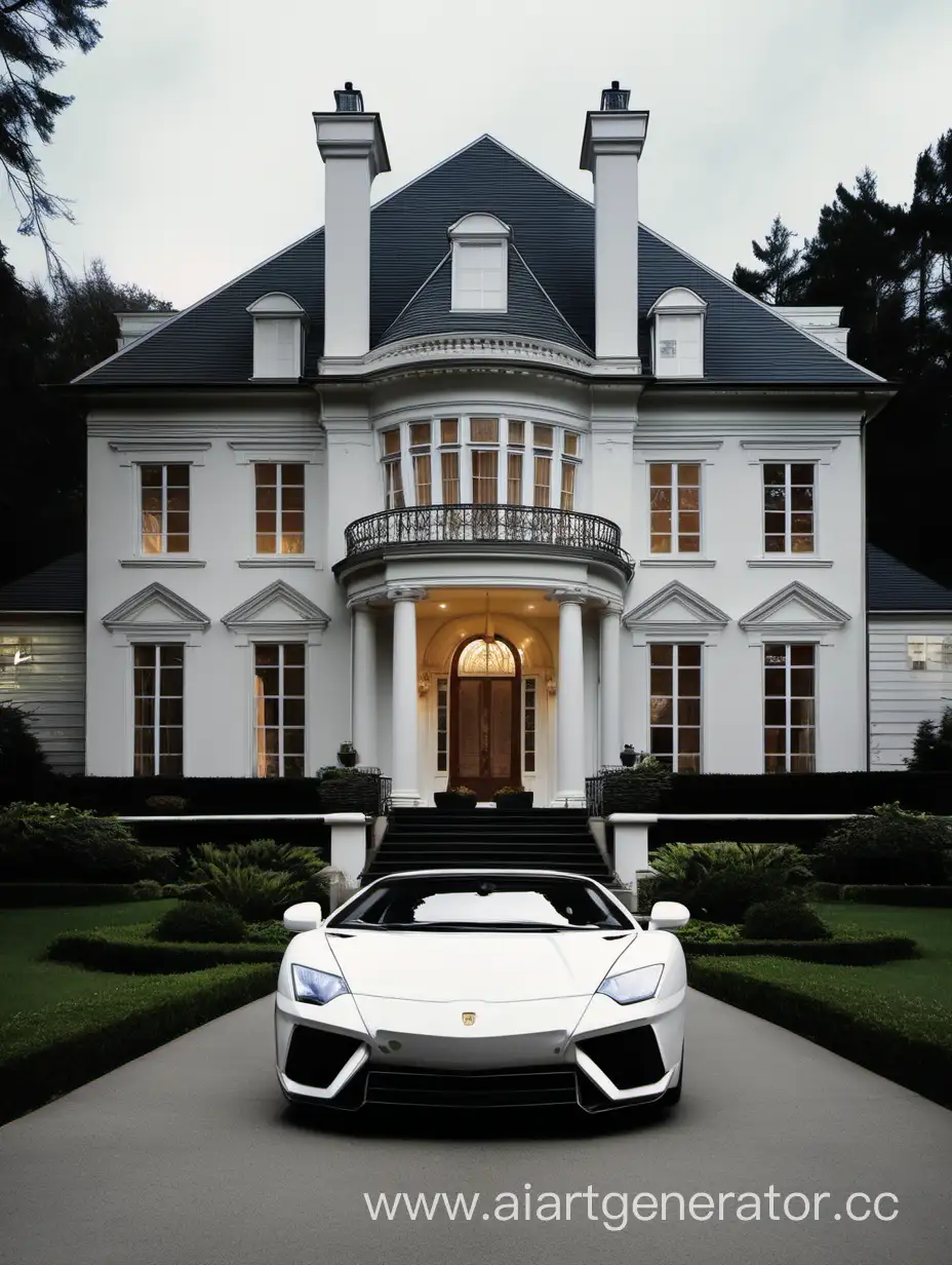 Luxurious-Mansion-with-Expensive-Car-Parked-Outside
