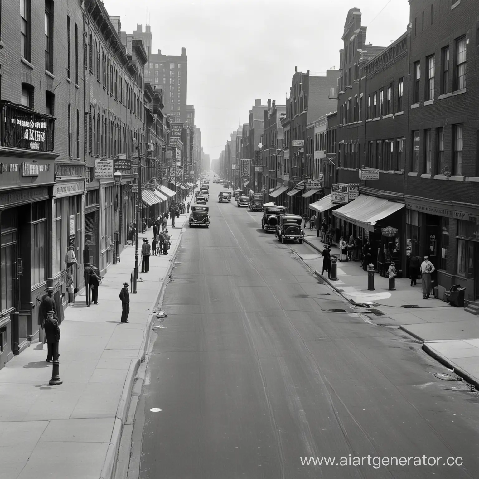 чёрно белая картинка улицы Америки 1930 годов