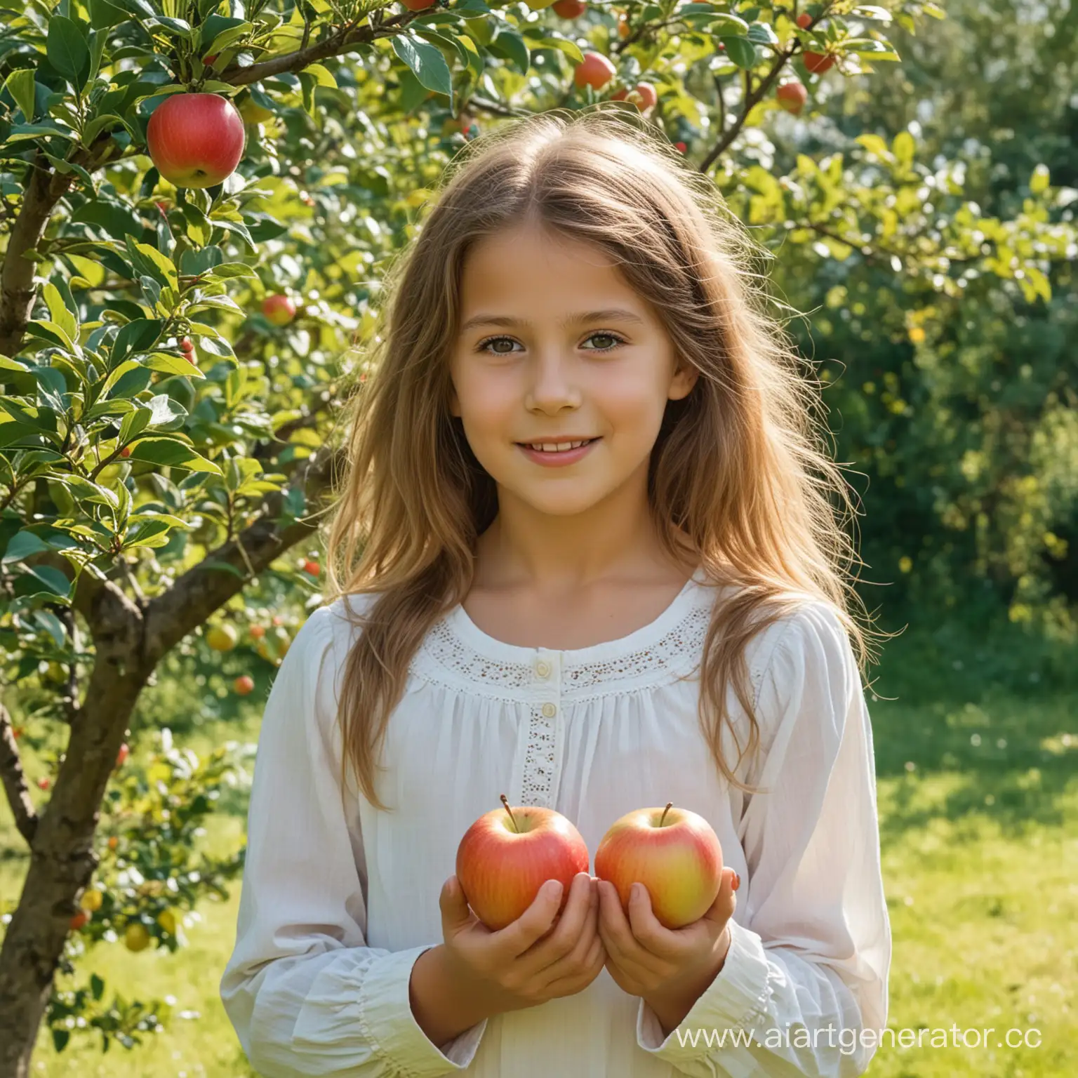 девушка в саду с яблоней