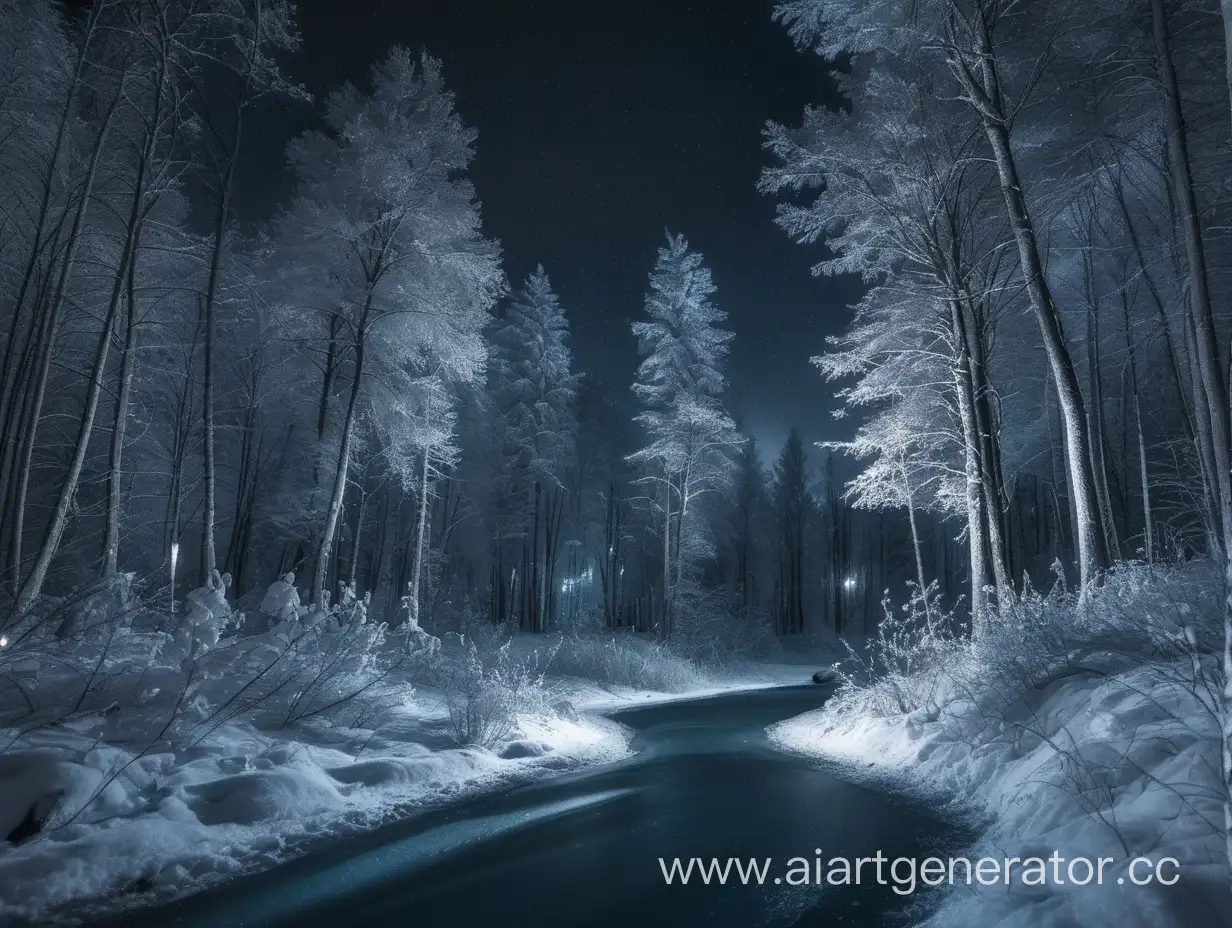 зимний ночной лес