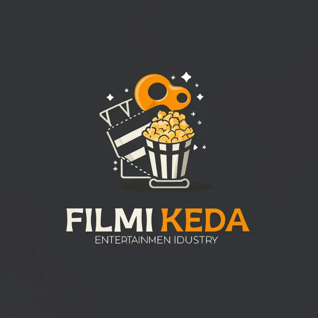 a logo design,with the text "Filmi Keeda", main symbol:camera, popcorn,complex,be used in Entertainment industry,clear background