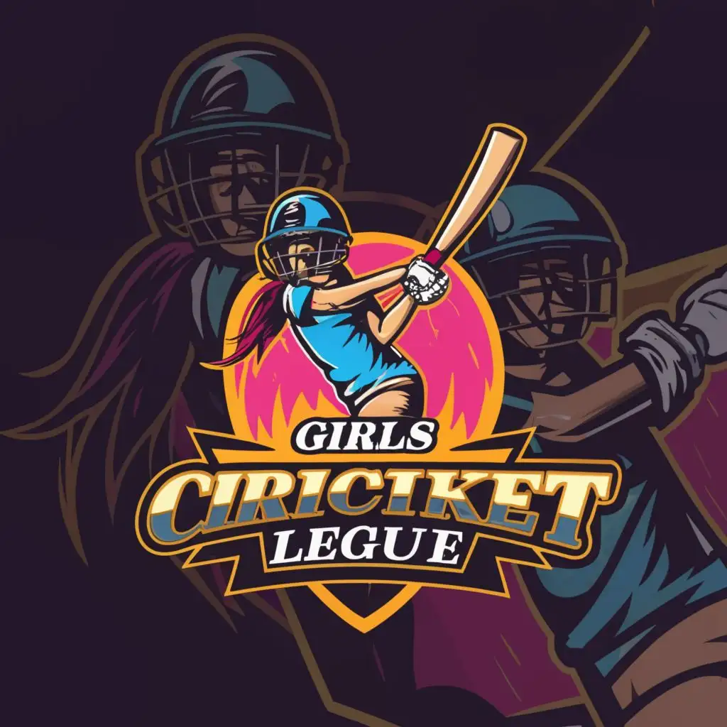 LOGO-Design-for-Girls-Cricket-League-Dynamic-Cricket-Player-Silhouette-with-Vibrant-Colors-Reflecting-Energy-and-Inclusivity