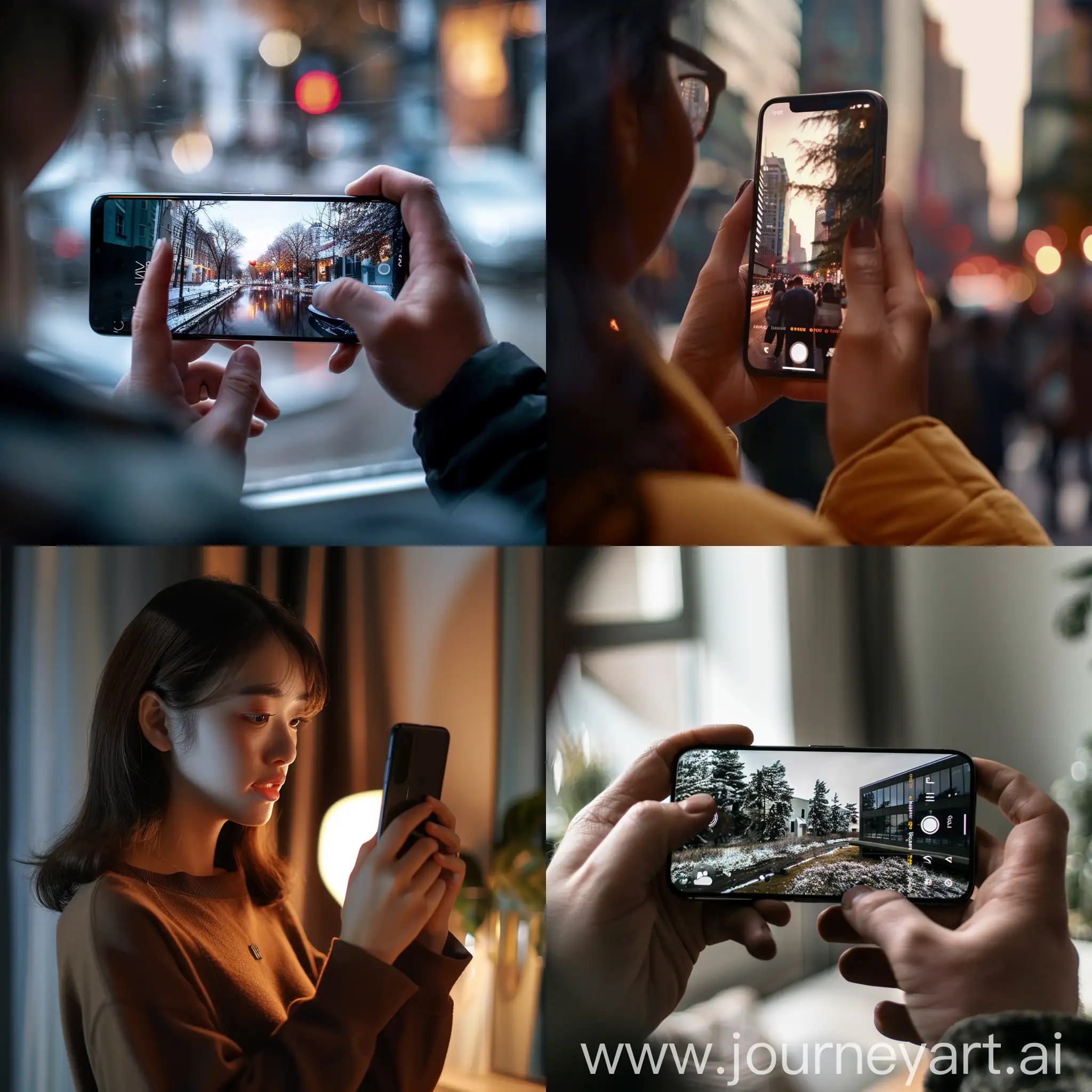 Woman-Looking-at-Phone-Screen-with-Curiosity-and-Wonder