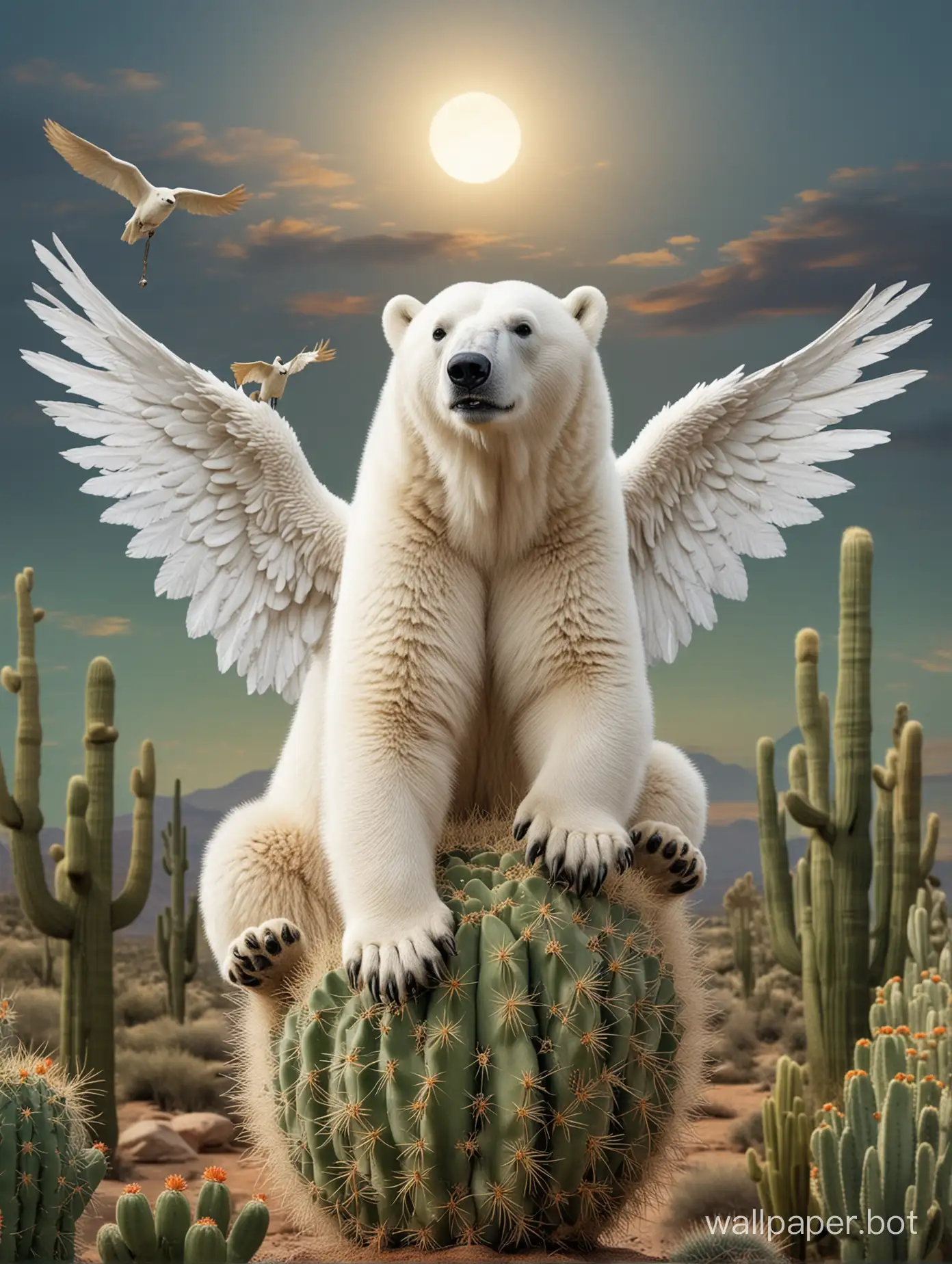 polar bear on a cactus with wings