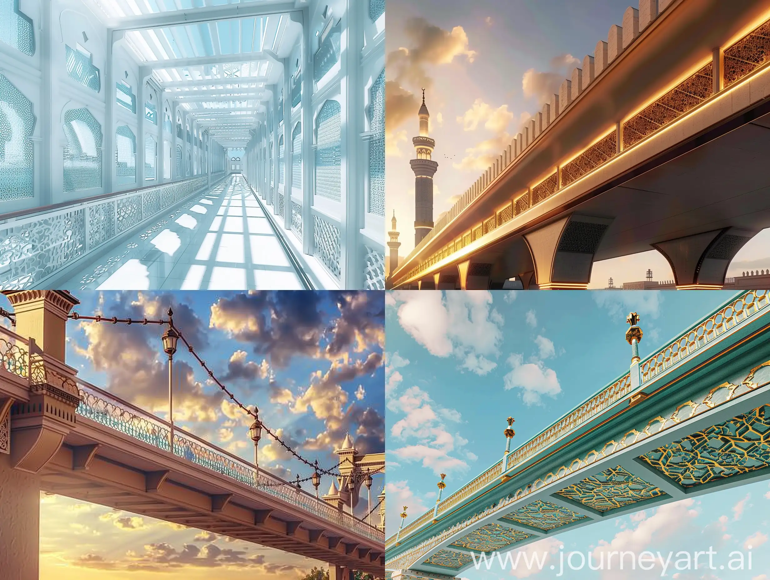 horizontal skybridge in Ramadan style, horizontal side look, realistic real-life photography , beautiful detailed