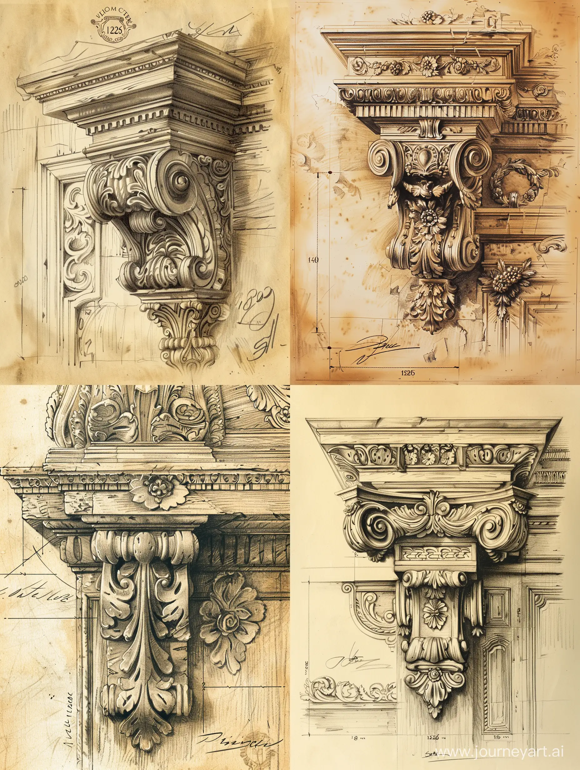 Vintage-Oak-Furniture-Drawing-Intricate-Details-in-Charcoal-and-Ink